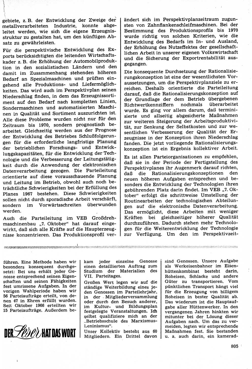 Neuer Weg (NW), Organ des Zentralkomitees (ZK) der SED (Sozialistische Einheitspartei Deutschlands) für Fragen des Parteilebens, 22. Jahrgang [Deutsche Demokratische Republik (DDR)] 1967, Seite 805 (NW ZK SED DDR 1967, S. 805)