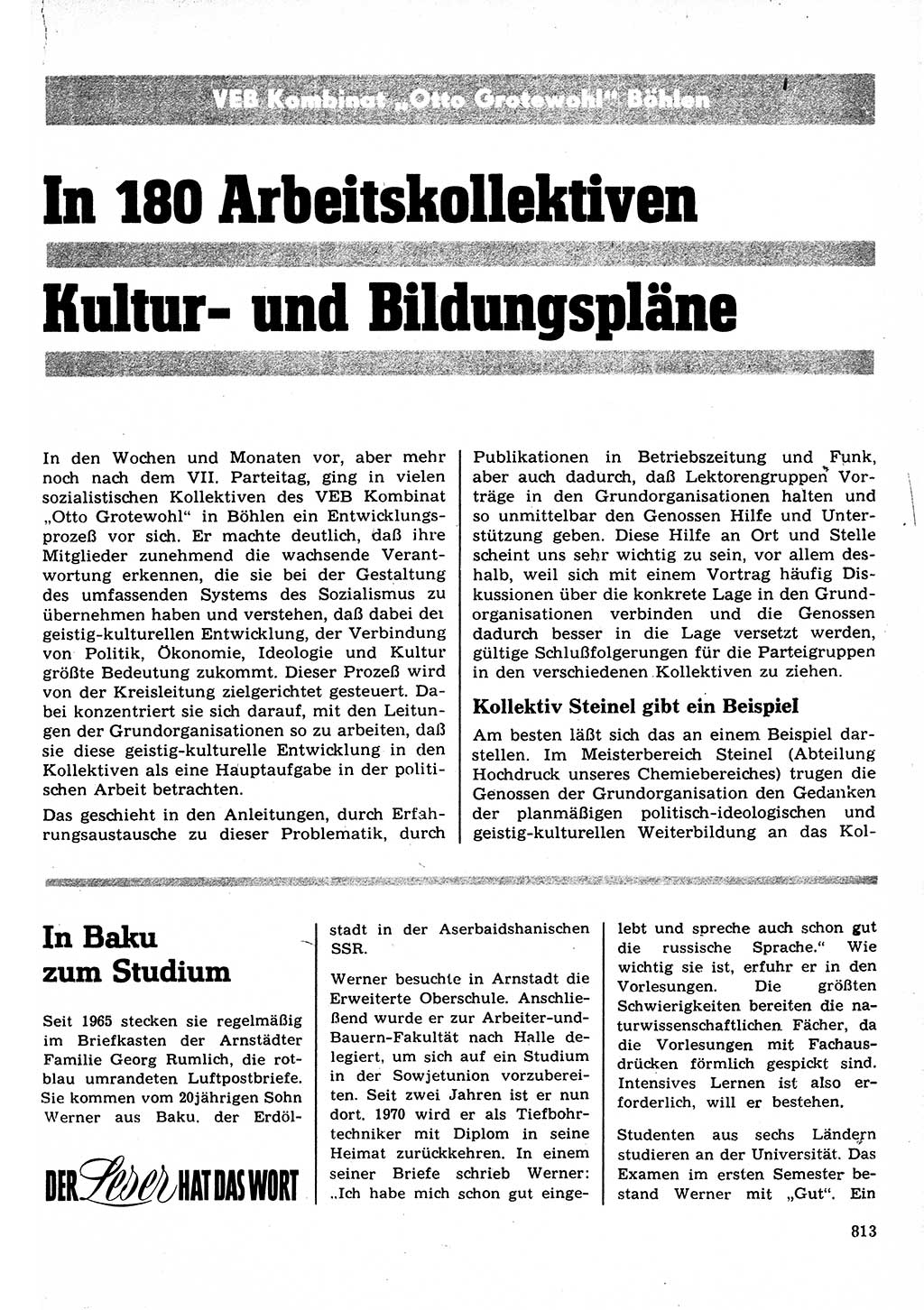 Neuer Weg (NW), Organ des Zentralkomitees (ZK) der SED (Sozialistische Einheitspartei Deutschlands) für Fragen des Parteilebens, 22. Jahrgang [Deutsche Demokratische Republik (DDR)] 1967, Seite 813 (NW ZK SED DDR 1967, S. 813)