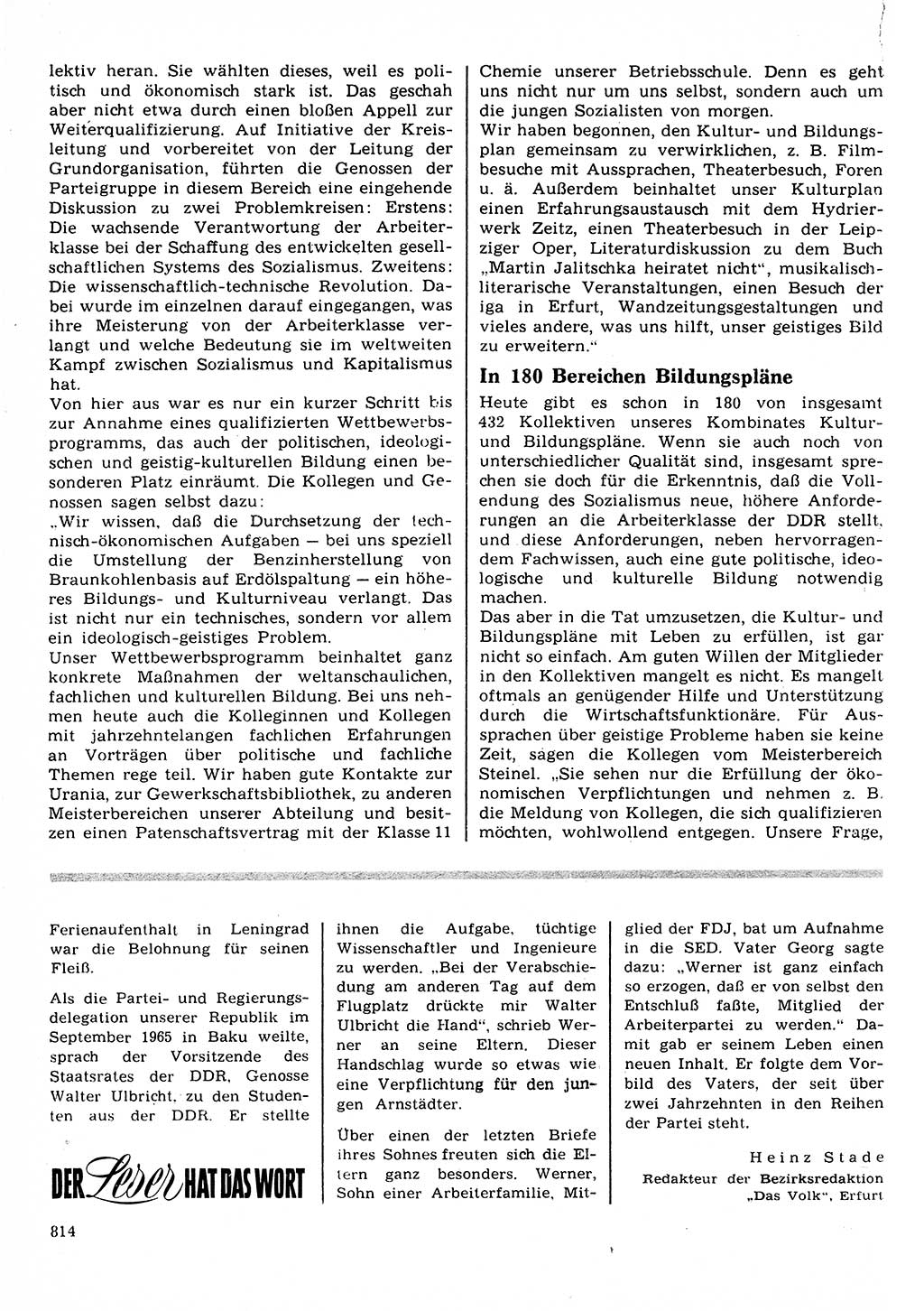 Neuer Weg (NW), Organ des Zentralkomitees (ZK) der SED (Sozialistische Einheitspartei Deutschlands) für Fragen des Parteilebens, 22. Jahrgang [Deutsche Demokratische Republik (DDR)] 1967, Seite 814 (NW ZK SED DDR 1967, S. 814)