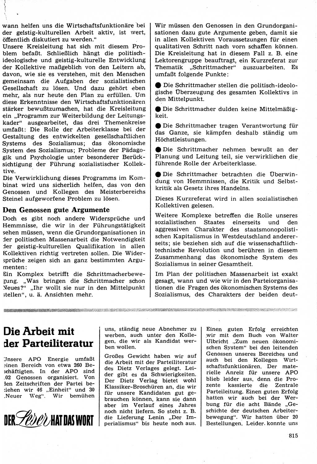 Neuer Weg (NW), Organ des Zentralkomitees (ZK) der SED (Sozialistische Einheitspartei Deutschlands) für Fragen des Parteilebens, 22. Jahrgang [Deutsche Demokratische Republik (DDR)] 1967, Seite 815 (NW ZK SED DDR 1967, S. 815)