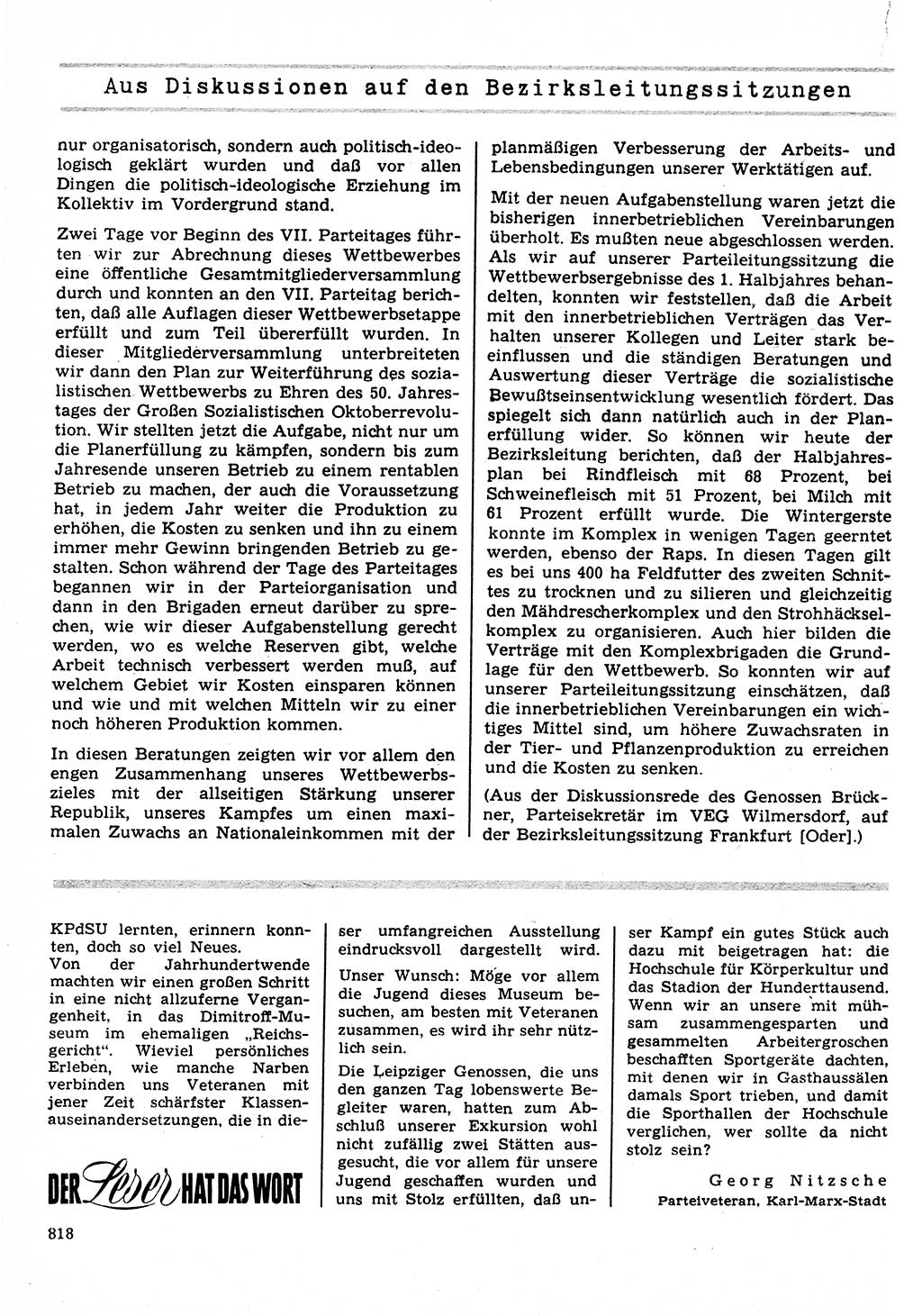 Neuer Weg (NW), Organ des Zentralkomitees (ZK) der SED (Sozialistische Einheitspartei Deutschlands) für Fragen des Parteilebens, 22. Jahrgang [Deutsche Demokratische Republik (DDR)] 1967, Seite 818 (NW ZK SED DDR 1967, S. 818)
