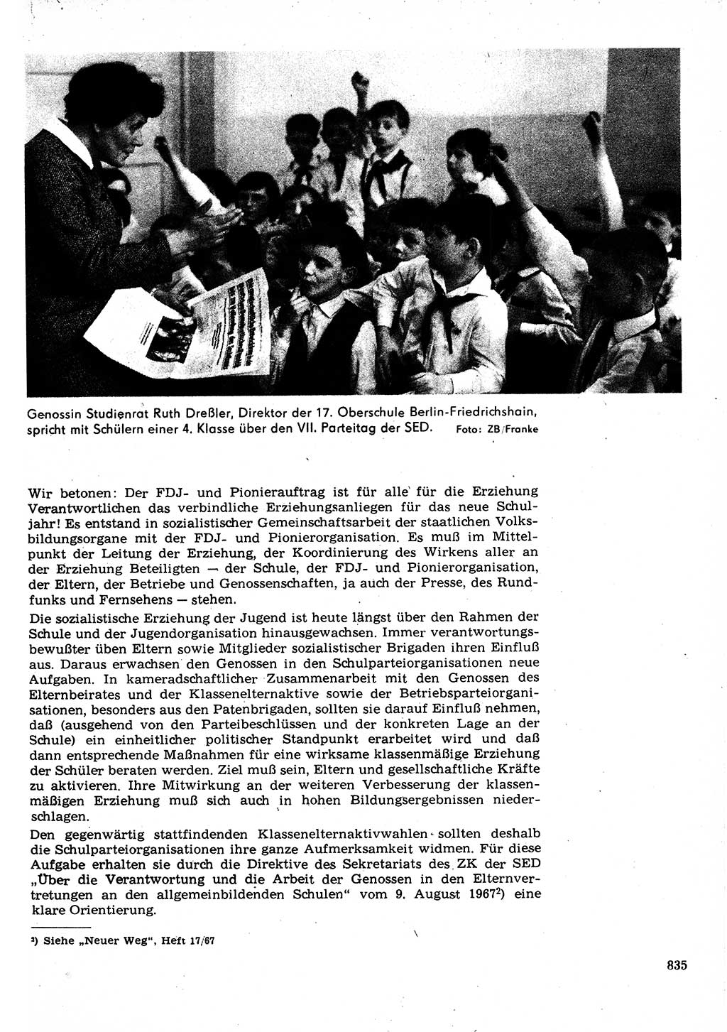 Neuer Weg (NW), Organ des Zentralkomitees (ZK) der SED (Sozialistische Einheitspartei Deutschlands) für Fragen des Parteilebens, 22. Jahrgang [Deutsche Demokratische Republik (DDR)] 1967, Seite 835 (NW ZK SED DDR 1967, S. 835)