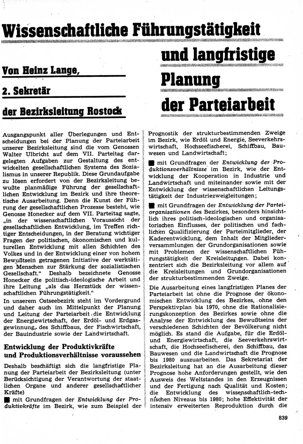 Neuer Weg (NW), Organ des Zentralkomitees (ZK) der SED (Sozialistische Einheitspartei Deutschlands) für Fragen des Parteilebens, 22. Jahrgang [Deutsche Demokratische Republik (DDR)] 1967, Seite 839 (NW ZK SED DDR 1967, S. 839)