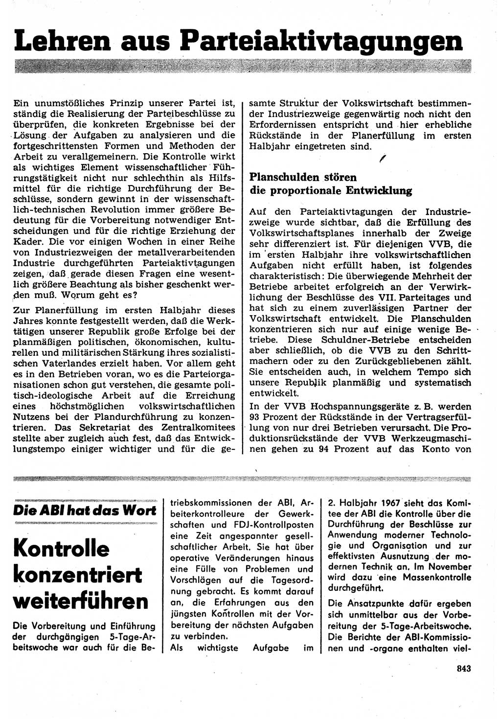 Neuer Weg (NW), Organ des Zentralkomitees (ZK) der SED (Sozialistische Einheitspartei Deutschlands) für Fragen des Parteilebens, 22. Jahrgang [Deutsche Demokratische Republik (DDR)] 1967, Seite 843 (NW ZK SED DDR 1967, S. 843)