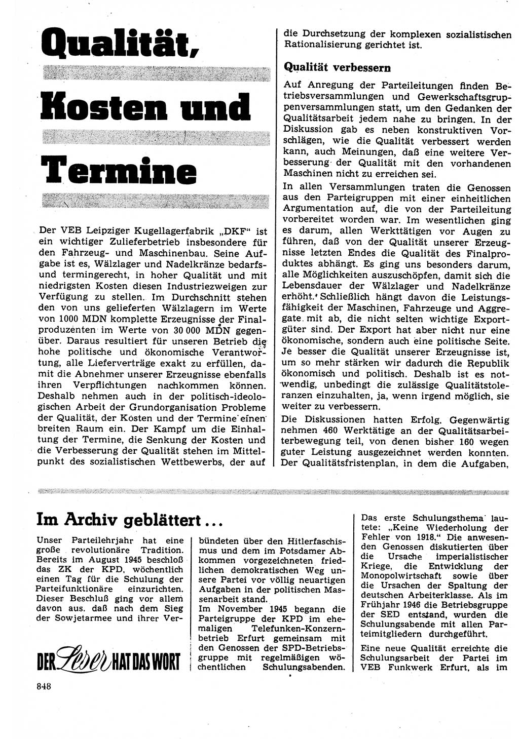 Neuer Weg (NW), Organ des Zentralkomitees (ZK) der SED (Sozialistische Einheitspartei Deutschlands) für Fragen des Parteilebens, 22. Jahrgang [Deutsche Demokratische Republik (DDR)] 1967, Seite 848 (NW ZK SED DDR 1967, S. 848)