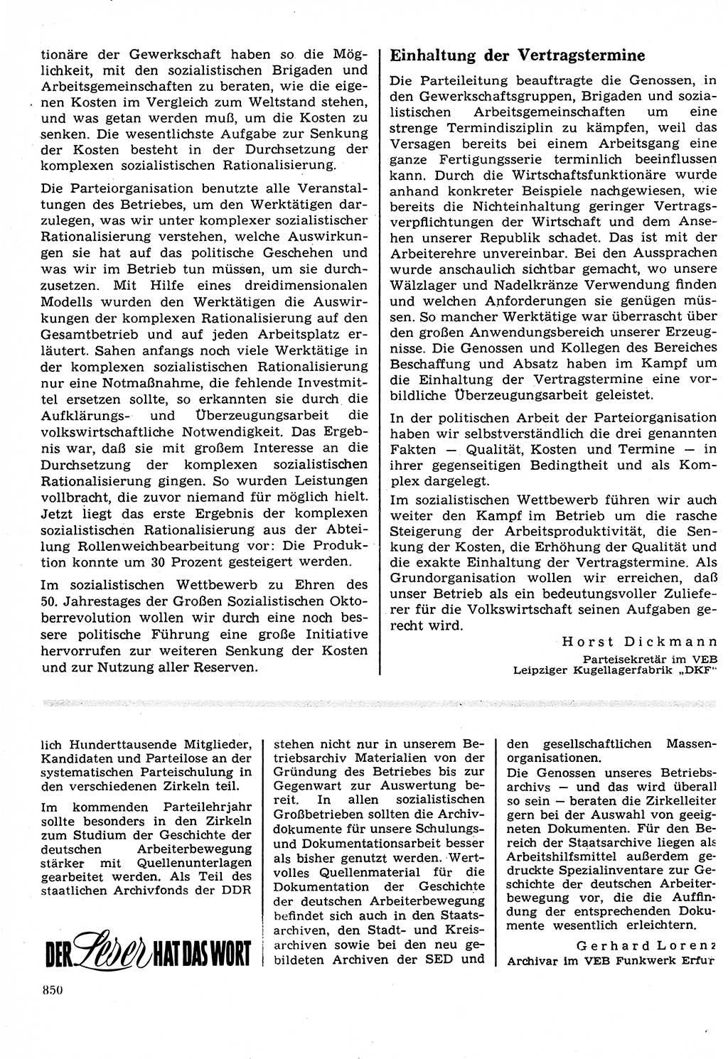 Neuer Weg (NW), Organ des Zentralkomitees (ZK) der SED (Sozialistische Einheitspartei Deutschlands) für Fragen des Parteilebens, 22. Jahrgang [Deutsche Demokratische Republik (DDR)] 1967, Seite 850 (NW ZK SED DDR 1967, S. 850)