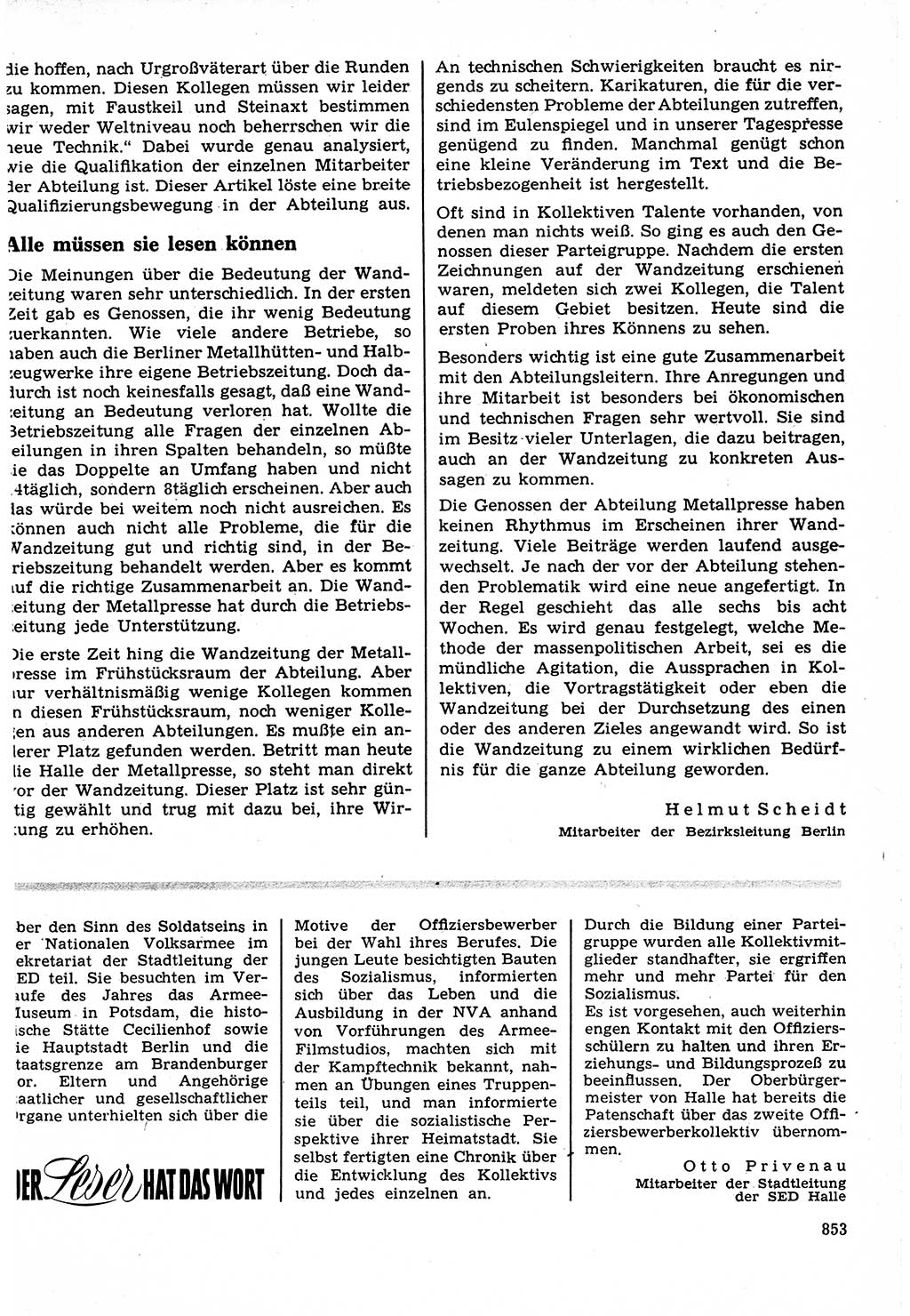 Neuer Weg (NW), Organ des Zentralkomitees (ZK) der SED (Sozialistische Einheitspartei Deutschlands) für Fragen des Parteilebens, 22. Jahrgang [Deutsche Demokratische Republik (DDR)] 1967, Seite 853 (NW ZK SED DDR 1967, S. 853)