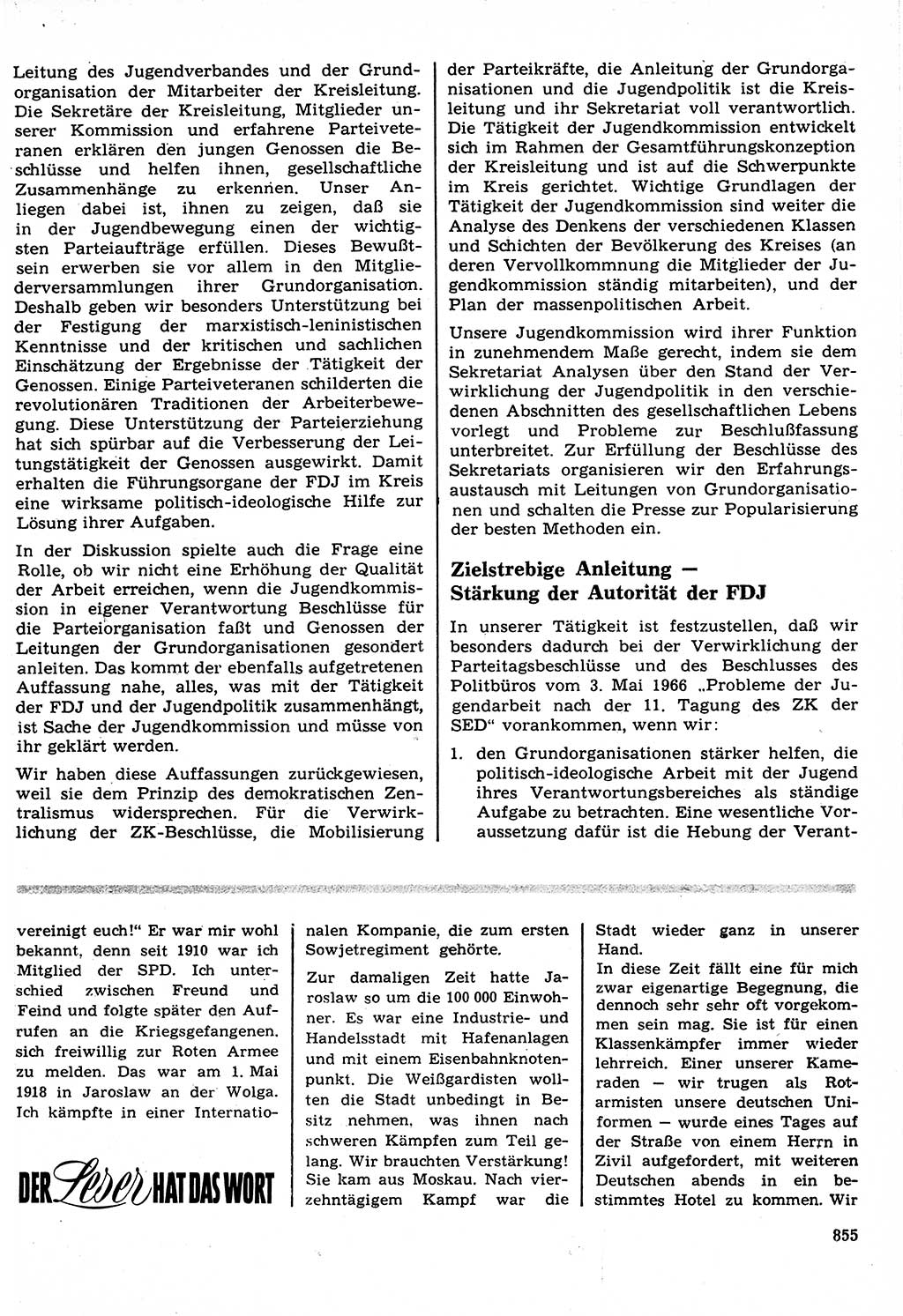Neuer Weg (NW), Organ des Zentralkomitees (ZK) der SED (Sozialistische Einheitspartei Deutschlands) für Fragen des Parteilebens, 22. Jahrgang [Deutsche Demokratische Republik (DDR)] 1967, Seite 855 (NW ZK SED DDR 1967, S. 855)