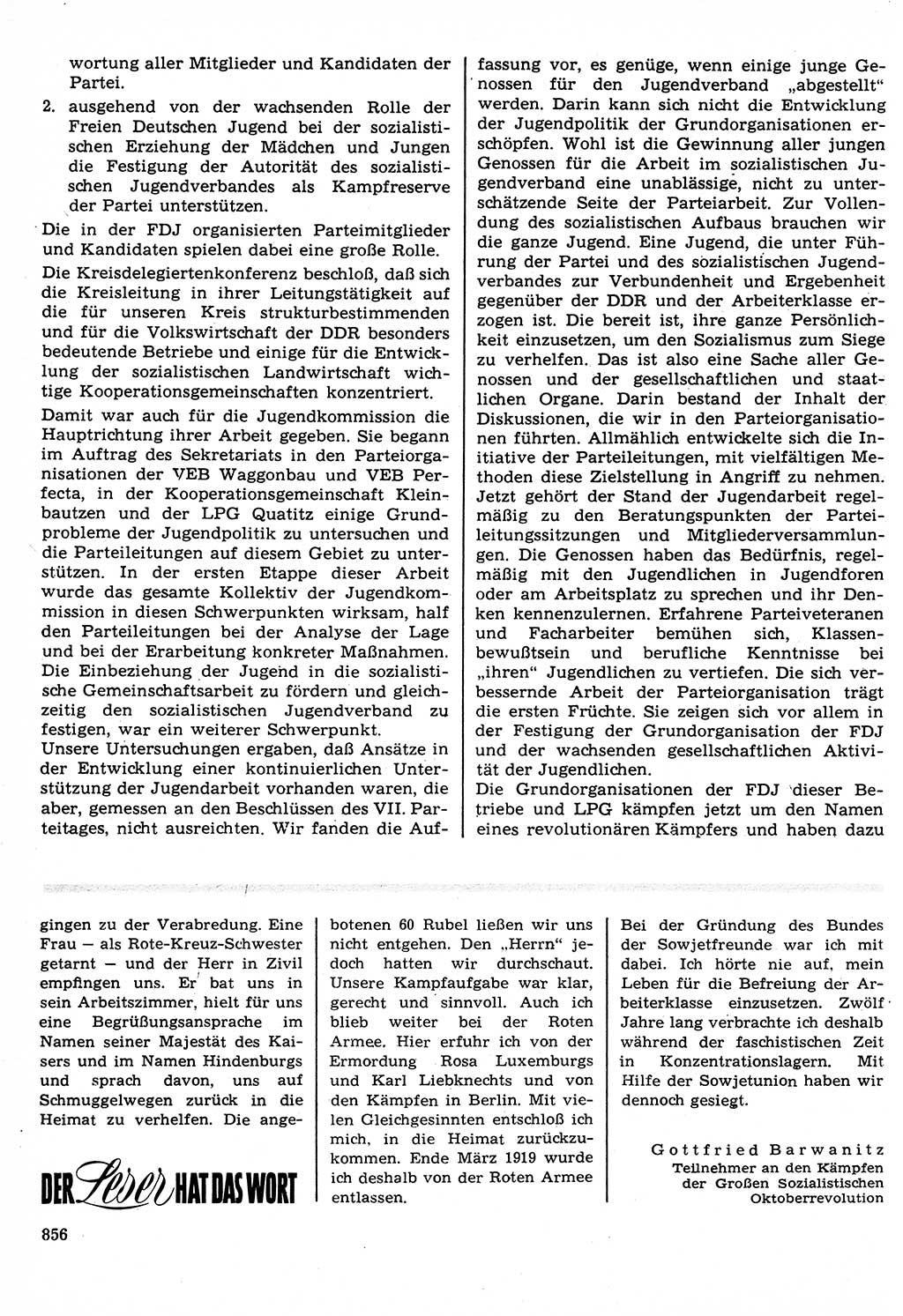 Neuer Weg (NW), Organ des Zentralkomitees (ZK) der SED (Sozialistische Einheitspartei Deutschlands) für Fragen des Parteilebens, 22. Jahrgang [Deutsche Demokratische Republik (DDR)] 1967, Seite 856 (NW ZK SED DDR 1967, S. 856)