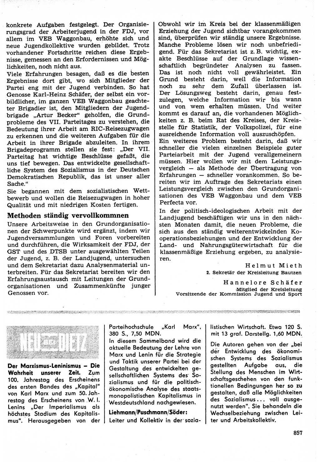 Neuer Weg (NW), Organ des Zentralkomitees (ZK) der SED (Sozialistische Einheitspartei Deutschlands) für Fragen des Parteilebens, 22. Jahrgang [Deutsche Demokratische Republik (DDR)] 1967, Seite 857 (NW ZK SED DDR 1967, S. 857)