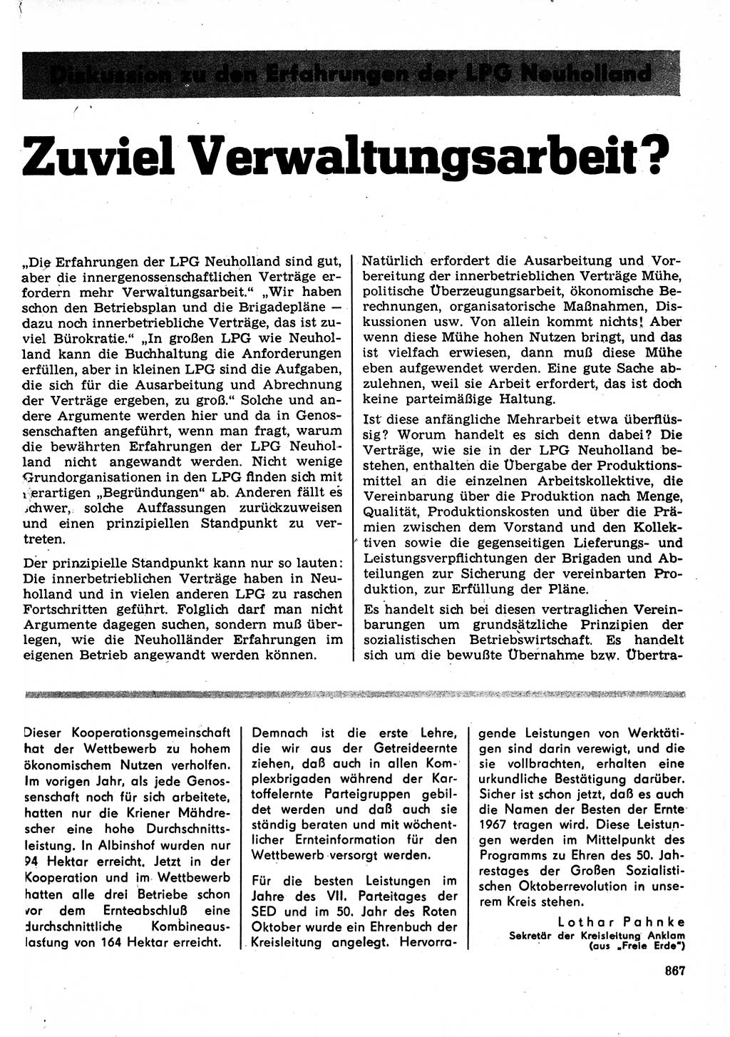 Neuer Weg (NW), Organ des Zentralkomitees (ZK) der SED (Sozialistische Einheitspartei Deutschlands) für Fragen des Parteilebens, 22. Jahrgang [Deutsche Demokratische Republik (DDR)] 1967, Seite 867 (NW ZK SED DDR 1967, S. 867)
