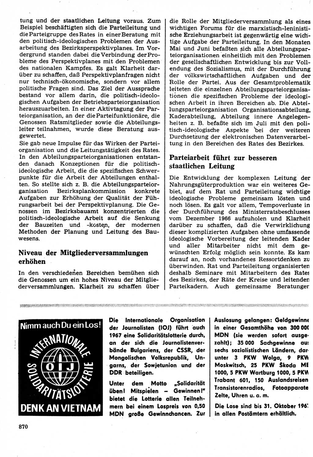 Neuer Weg (NW), Organ des Zentralkomitees (ZK) der SED (Sozialistische Einheitspartei Deutschlands) für Fragen des Parteilebens, 22. Jahrgang [Deutsche Demokratische Republik (DDR)] 1967, Seite 870 (NW ZK SED DDR 1967, S. 870)