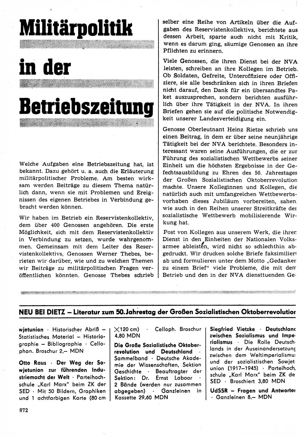 Neuer Weg (NW), Organ des Zentralkomitees (ZK) der SED (Sozialistische Einheitspartei Deutschlands) für Fragen des Parteilebens, 22. Jahrgang [Deutsche Demokratische Republik (DDR)] 1967, Seite 872 (NW ZK SED DDR 1967, S. 872)
