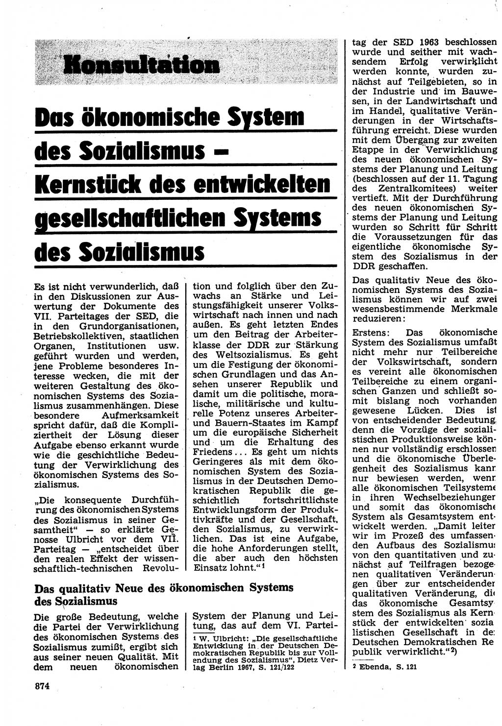 Neuer Weg (NW), Organ des Zentralkomitees (ZK) der SED (Sozialistische Einheitspartei Deutschlands) für Fragen des Parteilebens, 22. Jahrgang [Deutsche Demokratische Republik (DDR)] 1967, Seite 874 (NW ZK SED DDR 1967, S. 874)