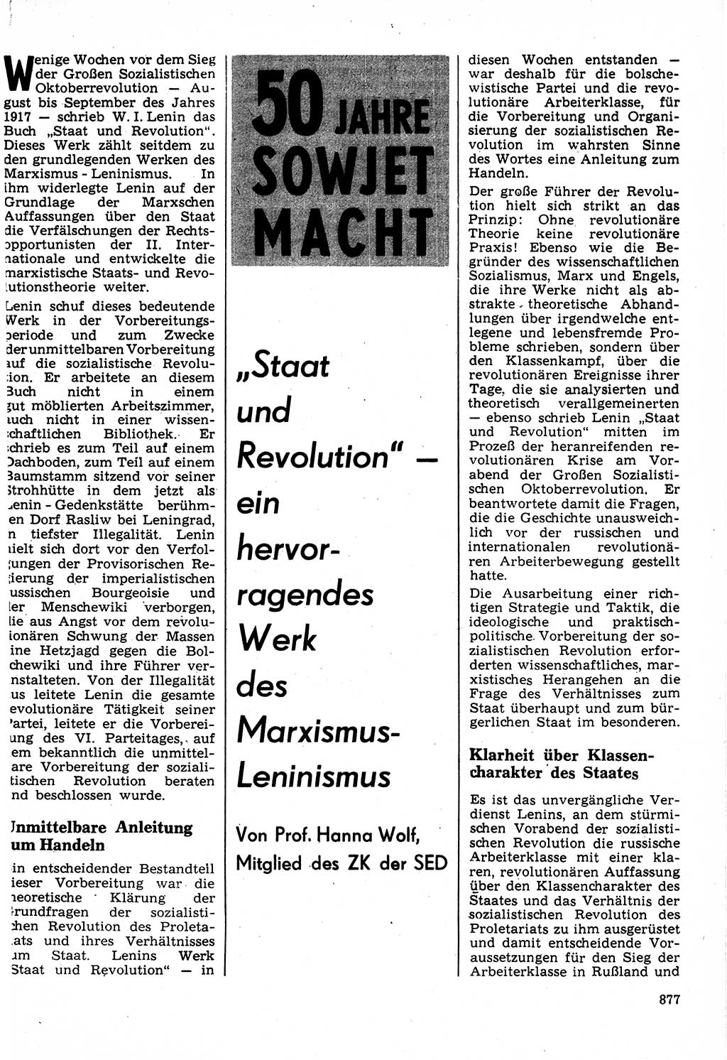 Neuer Weg (NW), Organ des Zentralkomitees (ZK) der SED (Sozialistische Einheitspartei Deutschlands) für Fragen des Parteilebens, 22. Jahrgang [Deutsche Demokratische Republik (DDR)] 1967, Seite 877 (NW ZK SED DDR 1967, S. 877)