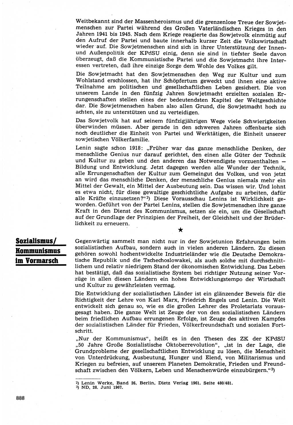 Neuer Weg (NW), Organ des Zentralkomitees (ZK) der SED (Sozialistische Einheitspartei Deutschlands) für Fragen des Parteilebens, 22. Jahrgang [Deutsche Demokratische Republik (DDR)] 1967, Seite 888 (NW ZK SED DDR 1967, S. 888)