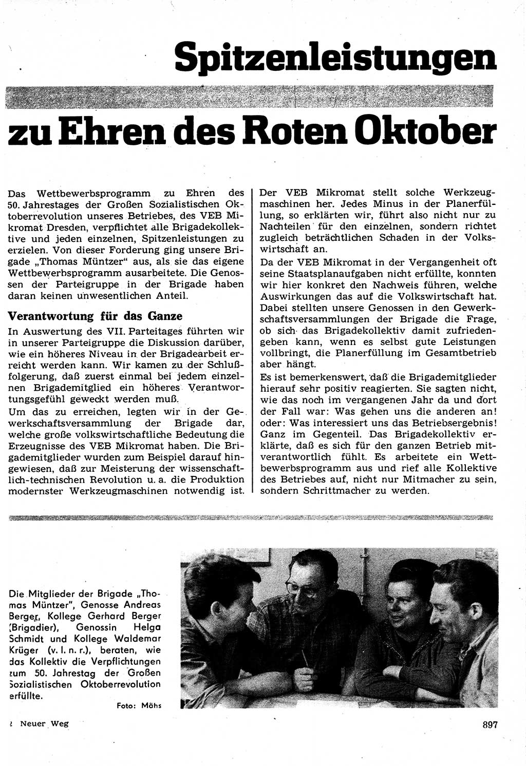 Neuer Weg (NW), Organ des Zentralkomitees (ZK) der SED (Sozialistische Einheitspartei Deutschlands) für Fragen des Parteilebens, 22. Jahrgang [Deutsche Demokratische Republik (DDR)] 1967, Seite 897 (NW ZK SED DDR 1967, S. 897)