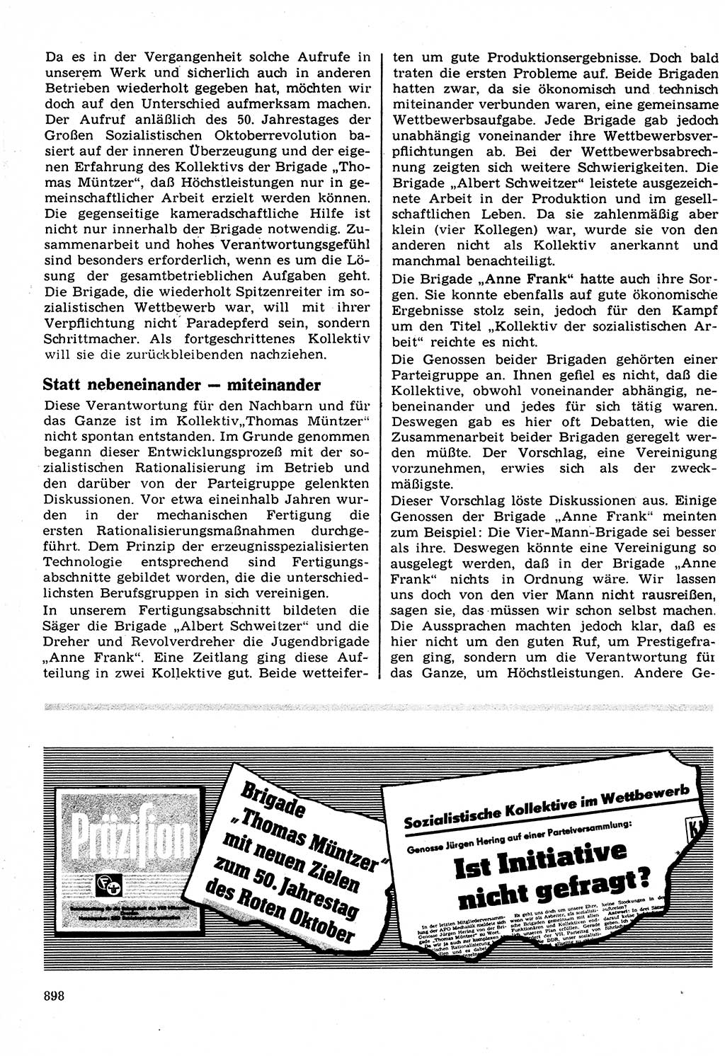 Neuer Weg (NW), Organ des Zentralkomitees (ZK) der SED (Sozialistische Einheitspartei Deutschlands) für Fragen des Parteilebens, 22. Jahrgang [Deutsche Demokratische Republik (DDR)] 1967, Seite 898 (NW ZK SED DDR 1967, S. 898)