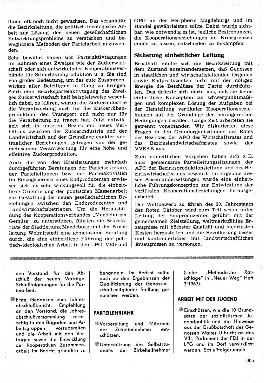 Neuer Weg (NW), Organ des Zentralkomitees (ZK) der SED (Sozialistische Einheitspartei Deutschlands) für Fragen des Parteilebens, 22. Jahrgang [Deutsche Demokratische Republik (DDR)] 1967, Seite 905 (NW ZK SED DDR 1967, S. 905)