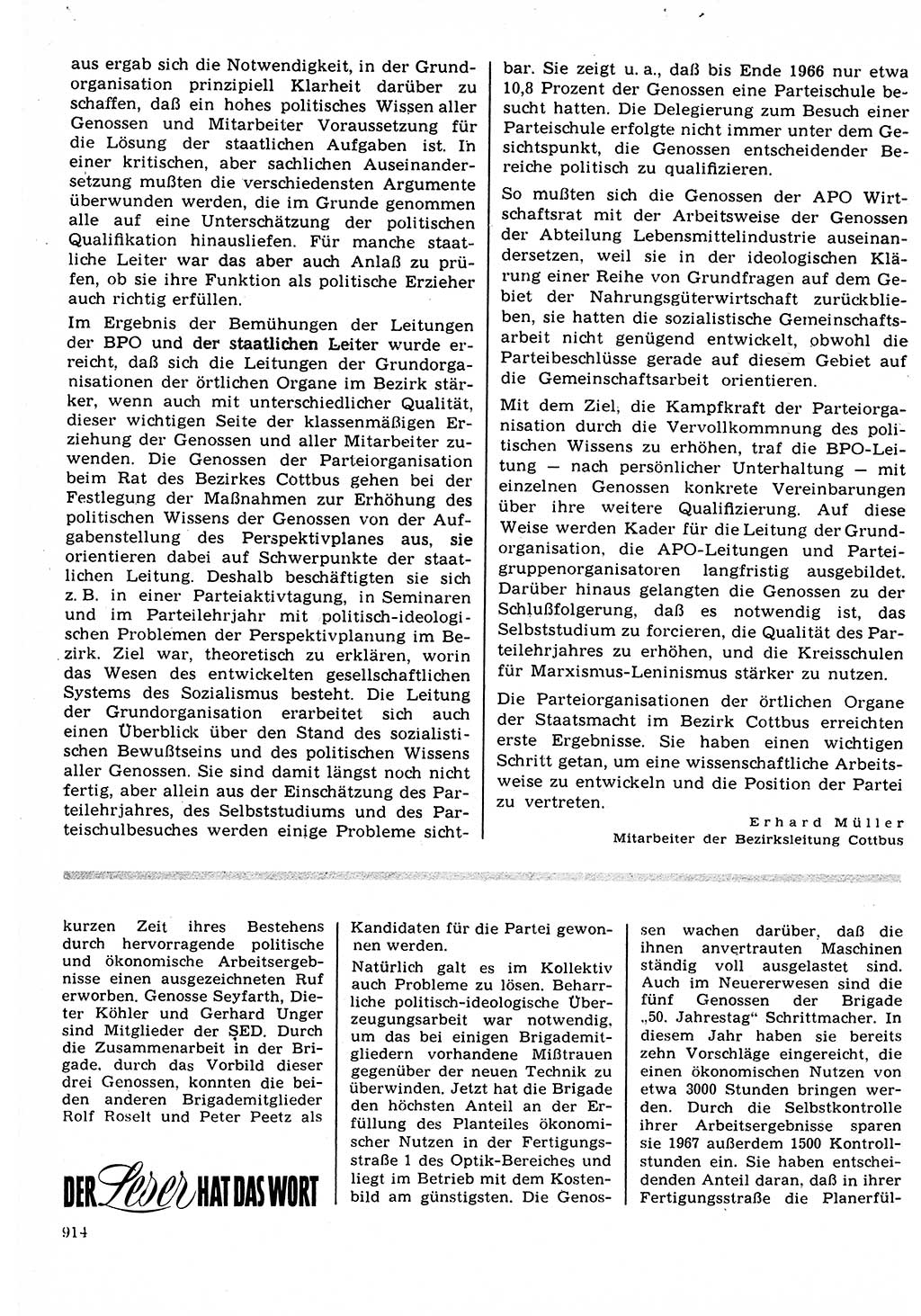 Neuer Weg (NW), Organ des Zentralkomitees (ZK) der SED (Sozialistische Einheitspartei Deutschlands) für Fragen des Parteilebens, 22. Jahrgang [Deutsche Demokratische Republik (DDR)] 1967, Seite 914 (NW ZK SED DDR 1967, S. 914)