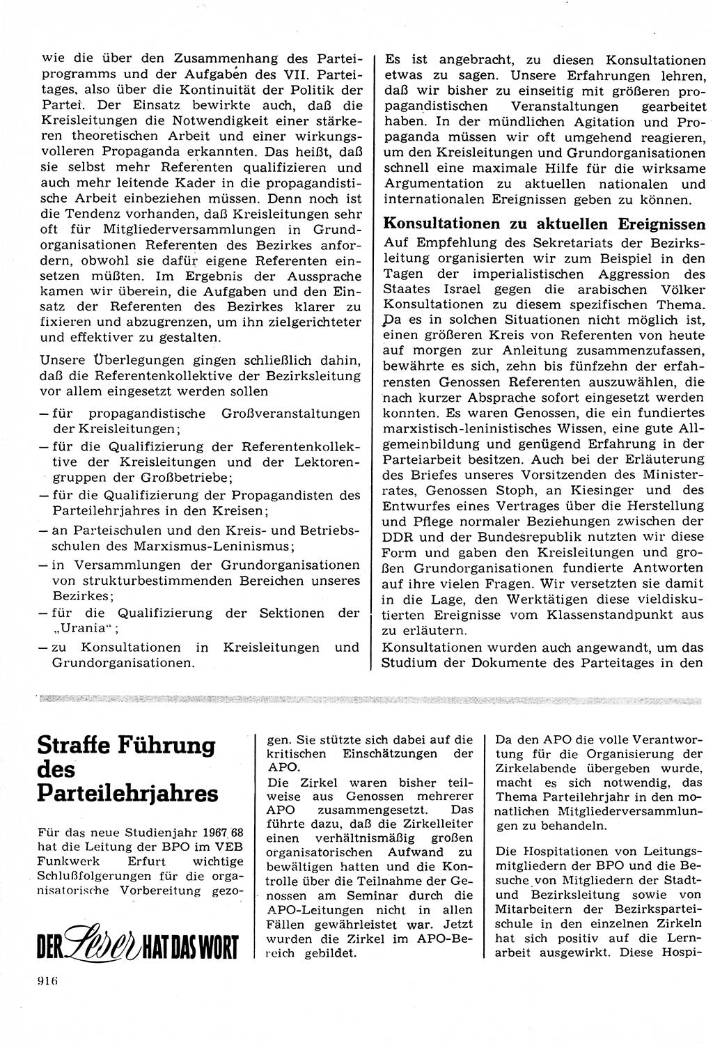Neuer Weg (NW), Organ des Zentralkomitees (ZK) der SED (Sozialistische Einheitspartei Deutschlands) für Fragen des Parteilebens, 22. Jahrgang [Deutsche Demokratische Republik (DDR)] 1967, Seite 916 (NW ZK SED DDR 1967, S. 916)