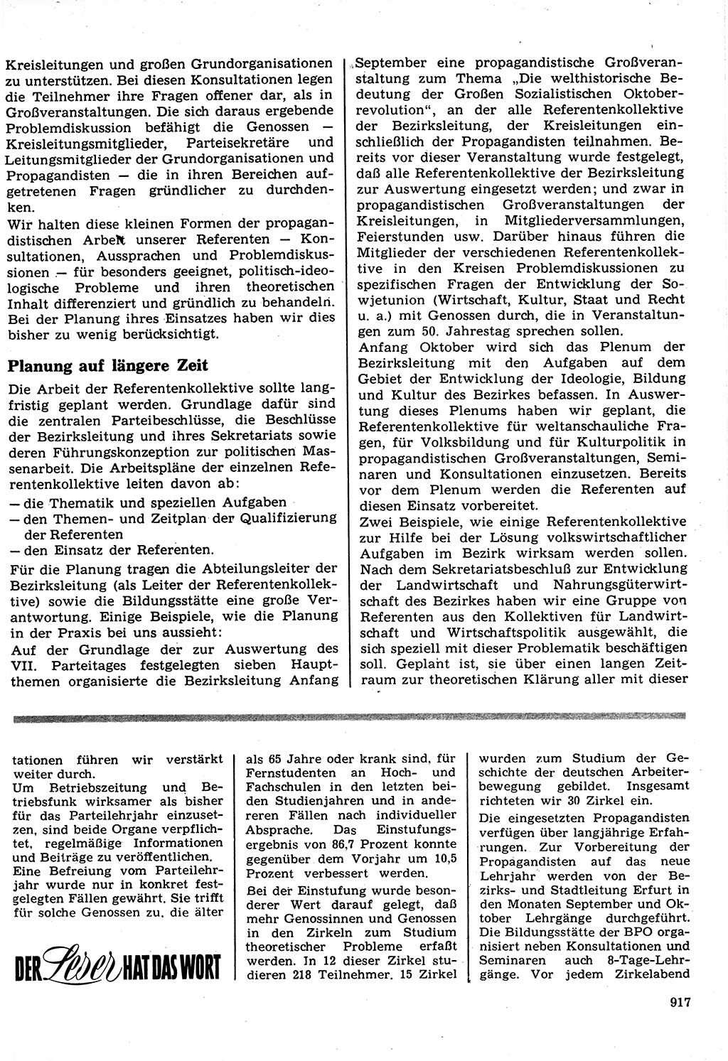 Neuer Weg (NW), Organ des Zentralkomitees (ZK) der SED (Sozialistische Einheitspartei Deutschlands) für Fragen des Parteilebens, 22. Jahrgang [Deutsche Demokratische Republik (DDR)] 1967, Seite 917 (NW ZK SED DDR 1967, S. 917)