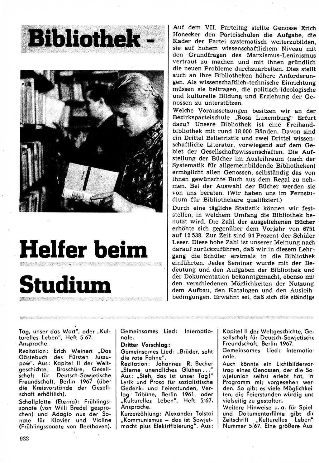 Neuer Weg (NW), Organ des Zentralkomitees (ZK) der SED (Sozialistische Einheitspartei Deutschlands) für Fragen des Parteilebens, 22. Jahrgang [Deutsche Demokratische Republik (DDR)] 1967, Seite 922 (NW ZK SED DDR 1967, S. 922)