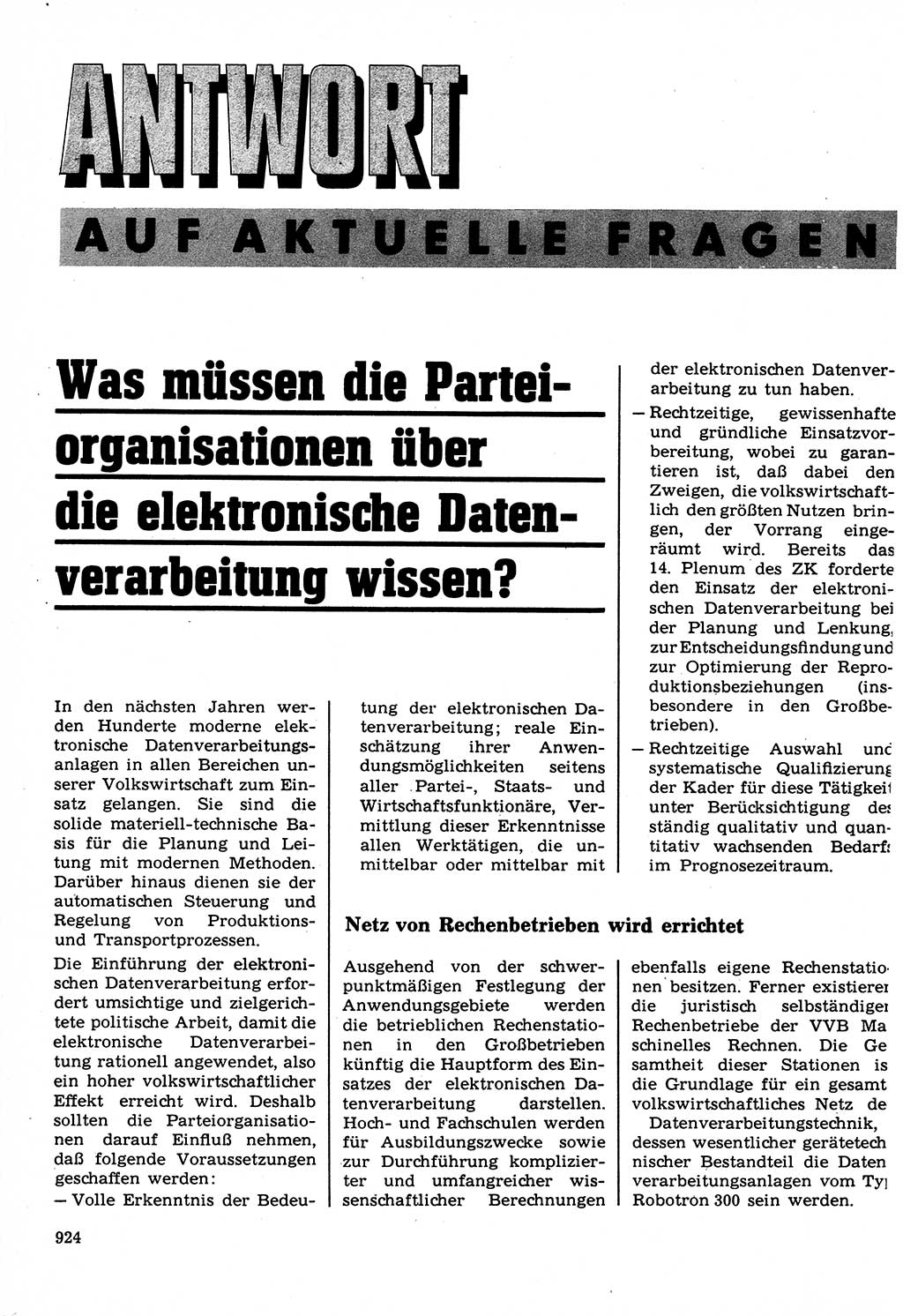 Neuer Weg (NW), Organ des Zentralkomitees (ZK) der SED (Sozialistische Einheitspartei Deutschlands) für Fragen des Parteilebens, 22. Jahrgang [Deutsche Demokratische Republik (DDR)] 1967, Seite 924 (NW ZK SED DDR 1967, S. 924)