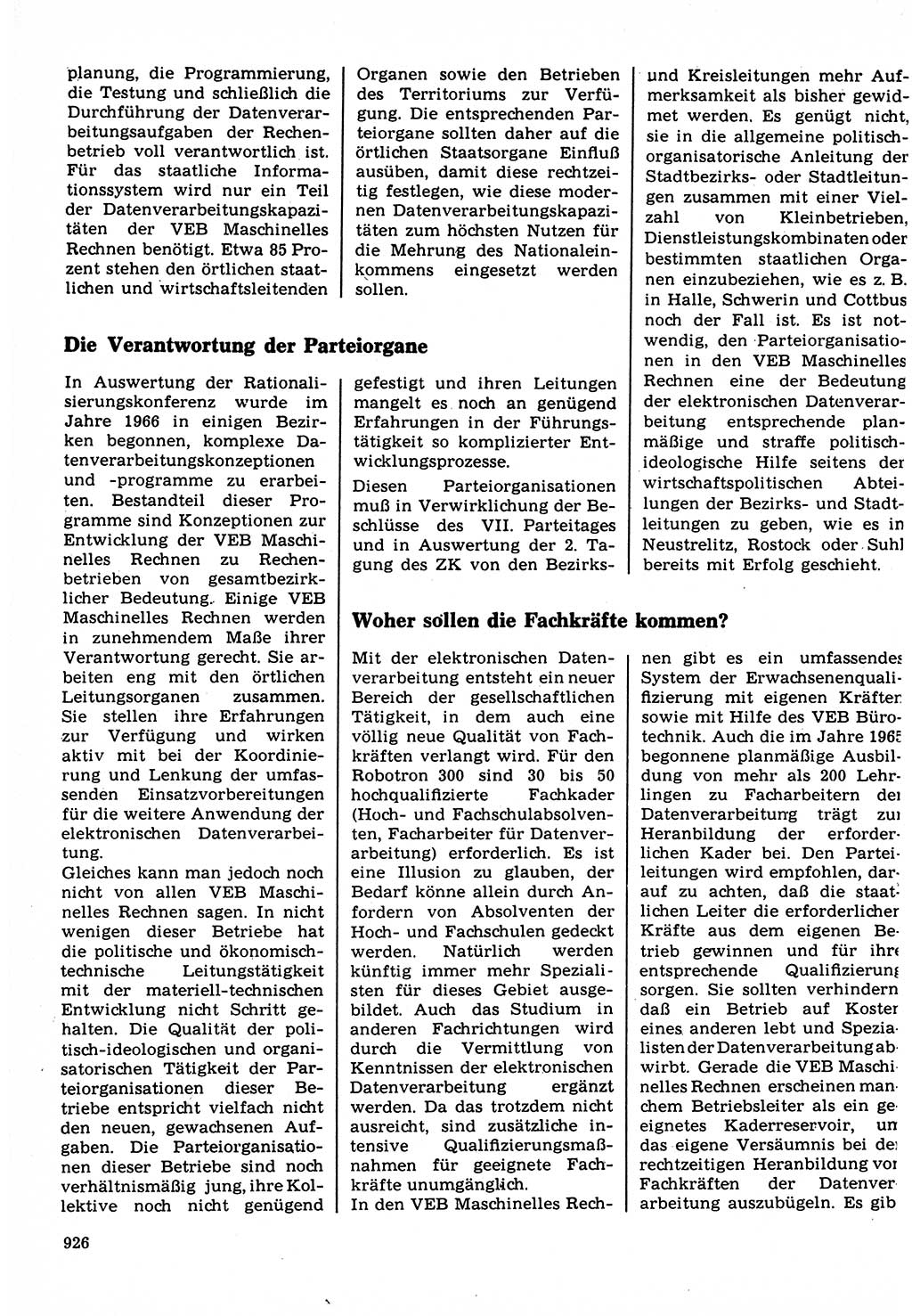 Neuer Weg (NW), Organ des Zentralkomitees (ZK) der SED (Sozialistische Einheitspartei Deutschlands) für Fragen des Parteilebens, 22. Jahrgang [Deutsche Demokratische Republik (DDR)] 1967, Seite 926 (NW ZK SED DDR 1967, S. 926)