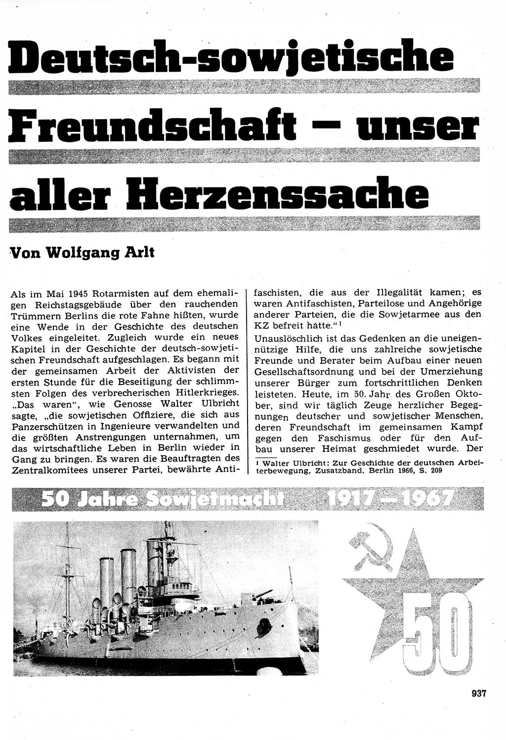 Neuer Weg (NW), Organ des Zentralkomitees (ZK) der SED (Sozialistische Einheitspartei Deutschlands) für Fragen des Parteilebens, 22. Jahrgang [Deutsche Demokratische Republik (DDR)] 1967, Seite 937 (NW ZK SED DDR 1967, S. 937)