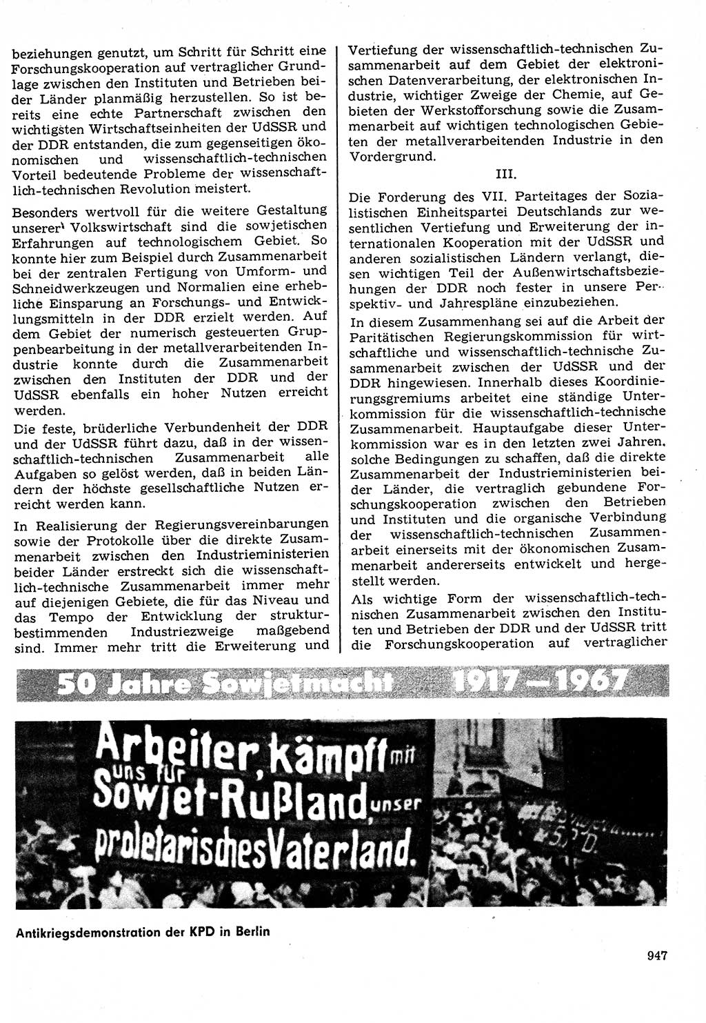 Neuer Weg (NW), Organ des Zentralkomitees (ZK) der SED (Sozialistische Einheitspartei Deutschlands) für Fragen des Parteilebens, 22. Jahrgang [Deutsche Demokratische Republik (DDR)] 1967, Seite 947 (NW ZK SED DDR 1967, S. 947)