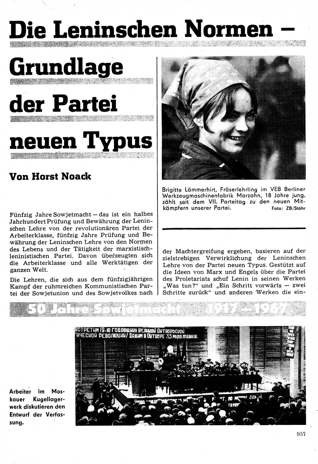 Neuer Weg (NW), Organ des Zentralkomitees (ZK) der SED (Sozialistische Einheitspartei Deutschlands) für Fragen des Parteilebens, 22. Jahrgang [Deutsche Demokratische Republik (DDR)] 1967, Seite 957 (NW ZK SED DDR 1967, S. 957)