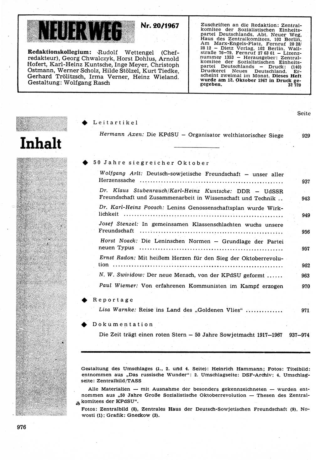 Neuer Weg (NW), Organ des Zentralkomitees (ZK) der SED (Sozialistische Einheitspartei Deutschlands) für Fragen des Parteilebens, 22. Jahrgang [Deutsche Demokratische Republik (DDR)] 1967, Seite 976 (NW ZK SED DDR 1967, S. 976)