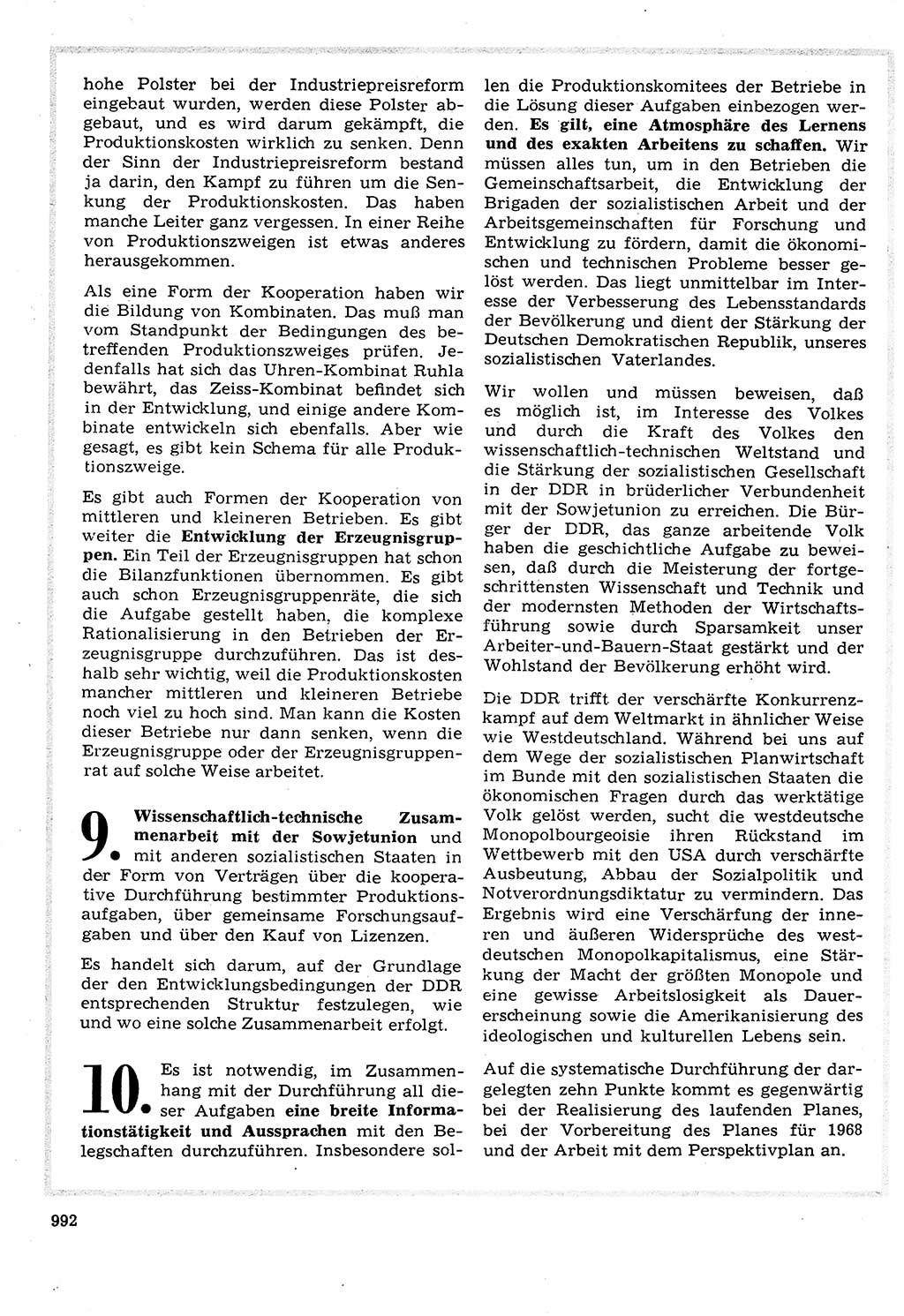 Neuer Weg (NW), Organ des Zentralkomitees (ZK) der SED (Sozialistische Einheitspartei Deutschlands) für Fragen des Parteilebens, 22. Jahrgang [Deutsche Demokratische Republik (DDR)] 1967, Seite 992 (NW ZK SED DDR 1967, S. 992)