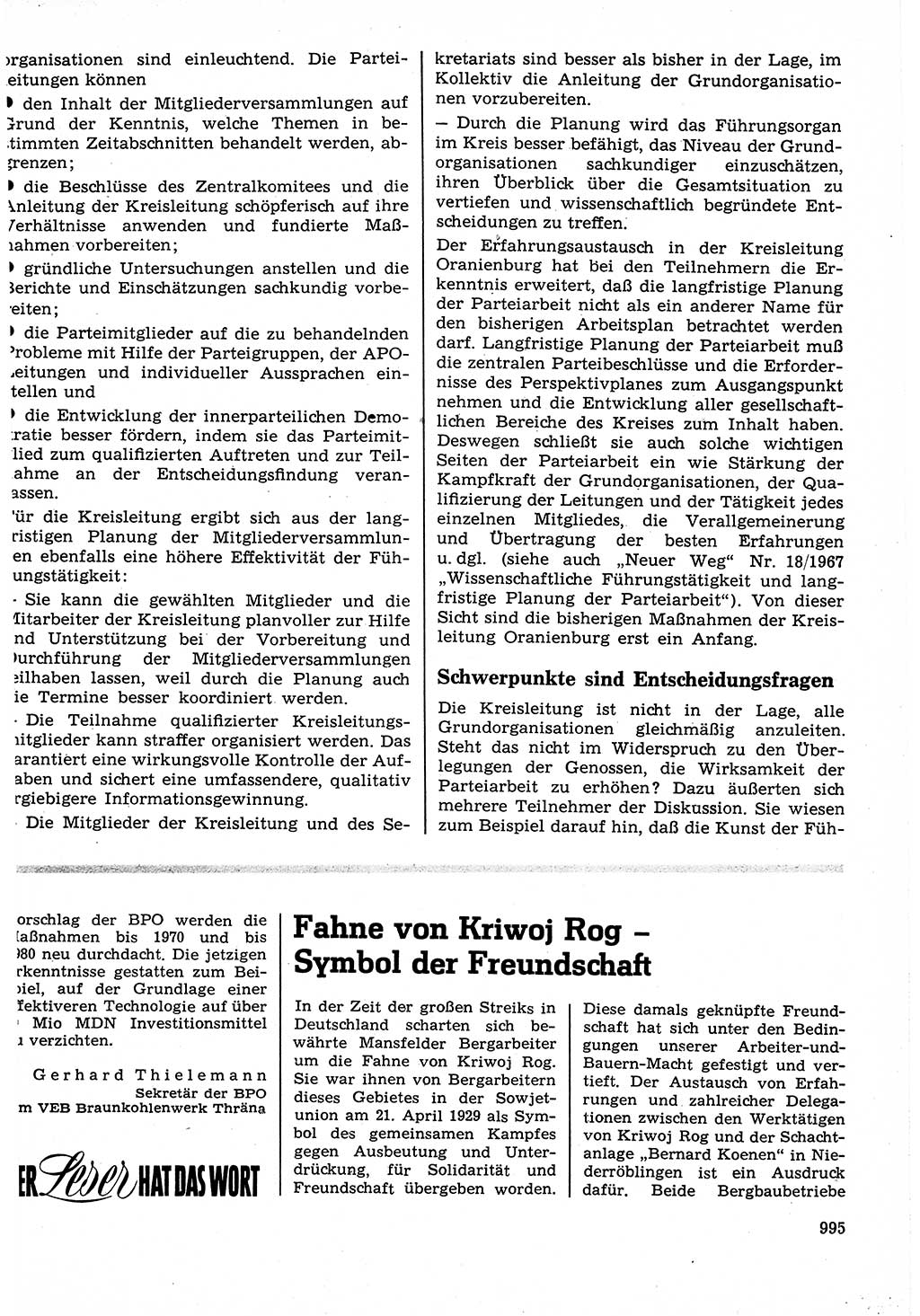 Neuer Weg (NW), Organ des Zentralkomitees (ZK) der SED (Sozialistische Einheitspartei Deutschlands) für Fragen des Parteilebens, 22. Jahrgang [Deutsche Demokratische Republik (DDR)] 1967, Seite 995 (NW ZK SED DDR 1967, S. 995)