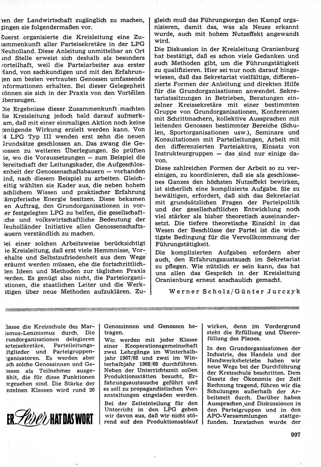 Neuer Weg (NW), Organ des Zentralkomitees (ZK) der SED (Sozialistische Einheitspartei Deutschlands) für Fragen des Parteilebens, 22. Jahrgang [Deutsche Demokratische Republik (DDR)] 1967, Seite 997 (NW ZK SED DDR 1967, S. 997)