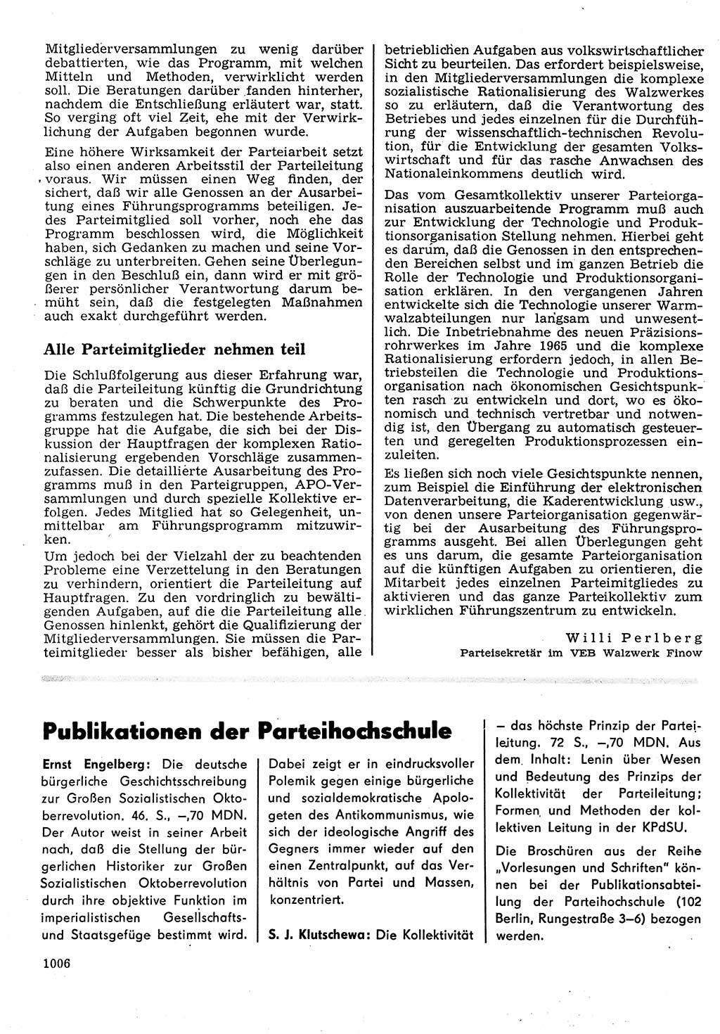 Neuer Weg (NW), Organ des Zentralkomitees (ZK) der SED (Sozialistische Einheitspartei Deutschlands) für Fragen des Parteilebens, 22. Jahrgang [Deutsche Demokratische Republik (DDR)] 1967, Seite 1006 (NW ZK SED DDR 1967, S. 1006)