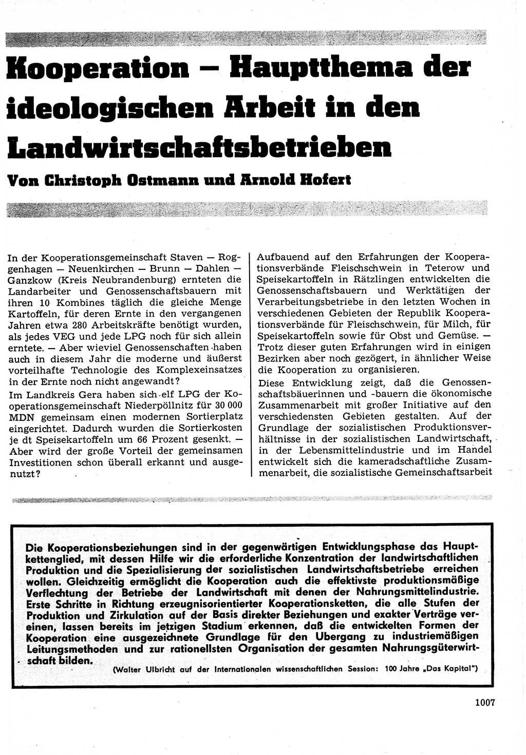 Neuer Weg (NW), Organ des Zentralkomitees (ZK) der SED (Sozialistische Einheitspartei Deutschlands) für Fragen des Parteilebens, 22. Jahrgang [Deutsche Demokratische Republik (DDR)] 1967, Seite 1007 (NW ZK SED DDR 1967, S. 1007)