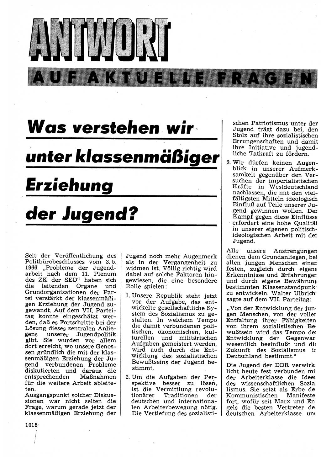 Neuer Weg (NW), Organ des Zentralkomitees (ZK) der SED (Sozialistische Einheitspartei Deutschlands) für Fragen des Parteilebens, 22. Jahrgang [Deutsche Demokratische Republik (DDR)] 1967, Seite 1016 (NW ZK SED DDR 1967, S. 1016)