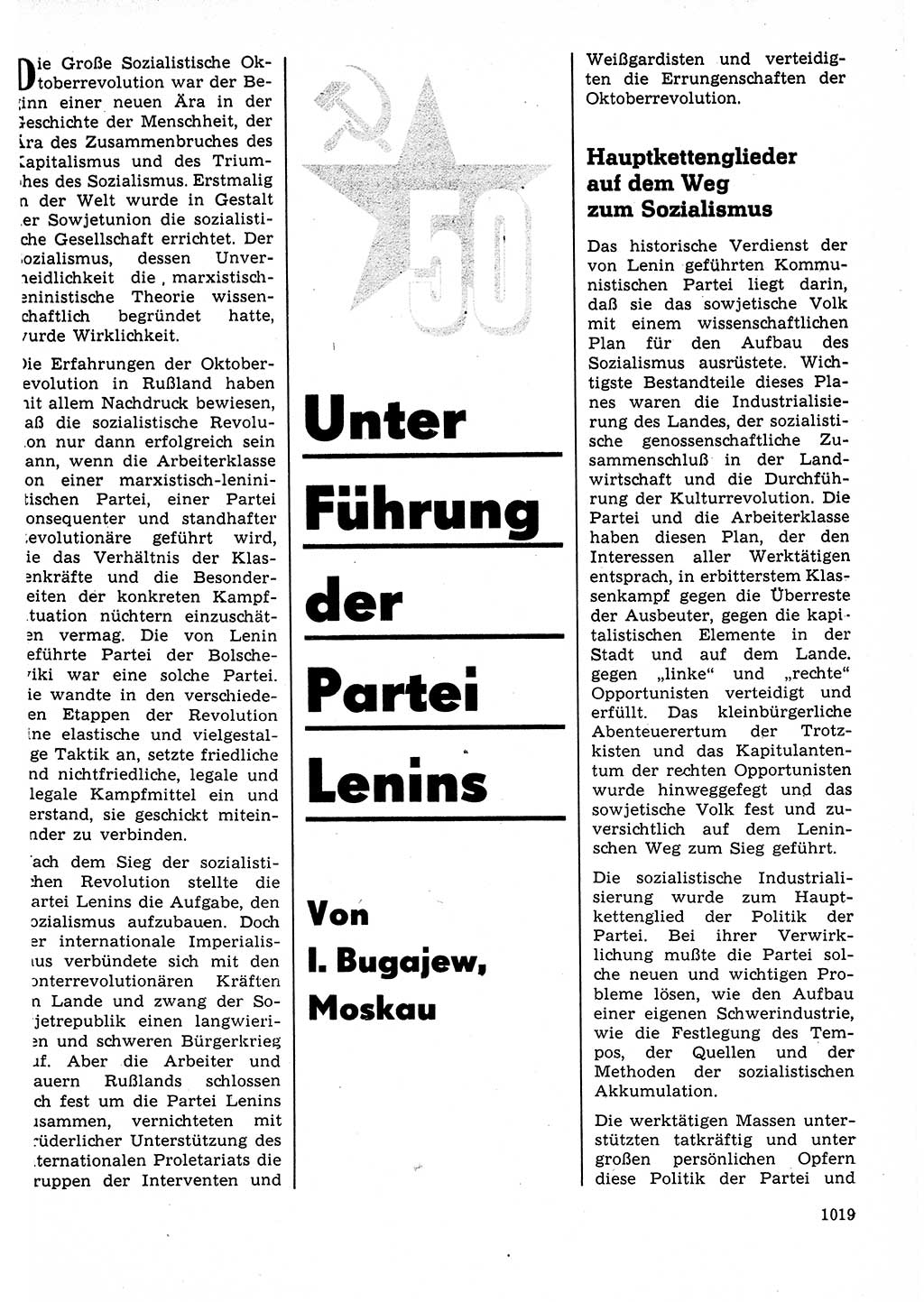 Neuer Weg (NW), Organ des Zentralkomitees (ZK) der SED (Sozialistische Einheitspartei Deutschlands) für Fragen des Parteilebens, 22. Jahrgang [Deutsche Demokratische Republik (DDR)] 1967, Seite 1019 (NW ZK SED DDR 1967, S. 1019)