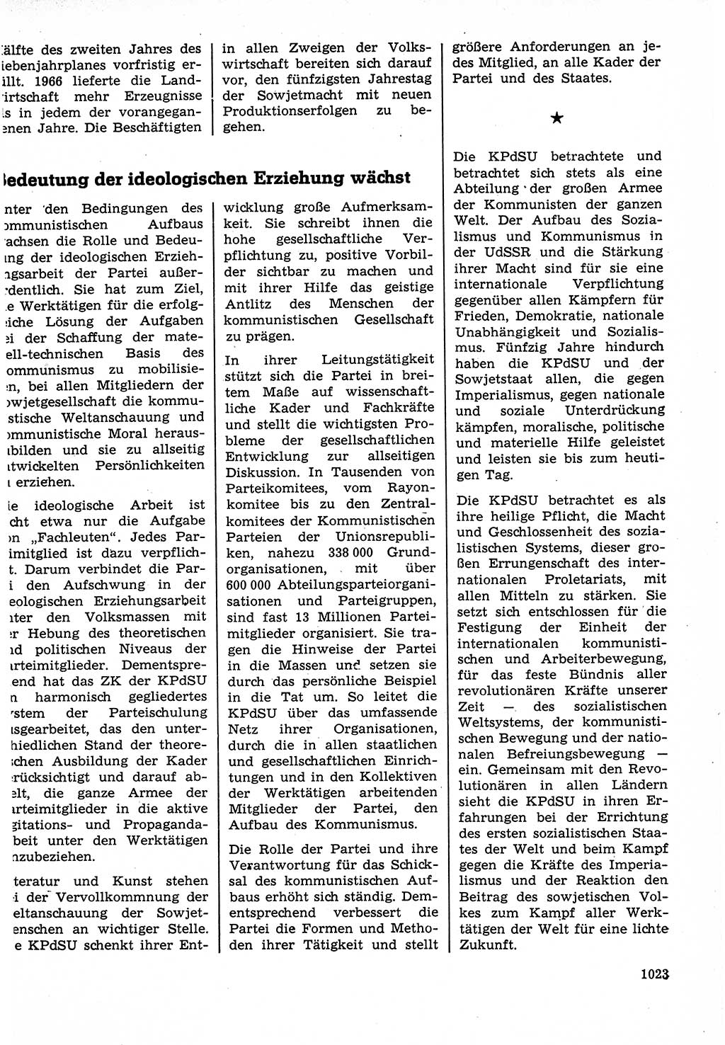 Neuer Weg (NW), Organ des Zentralkomitees (ZK) der SED (Sozialistische Einheitspartei Deutschlands) für Fragen des Parteilebens, 22. Jahrgang [Deutsche Demokratische Republik (DDR)] 1967, Seite 1023 (NW ZK SED DDR 1967, S. 1023)