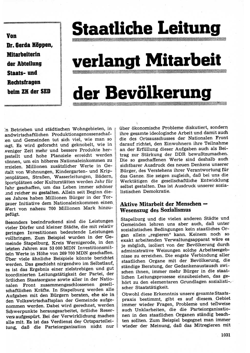 Neuer Weg (NW), Organ des Zentralkomitees (ZK) der SED (Sozialistische Einheitspartei Deutschlands) für Fragen des Parteilebens, 22. Jahrgang [Deutsche Demokratische Republik (DDR)] 1967, Seite 1031 (NW ZK SED DDR 1967, S. 1031)