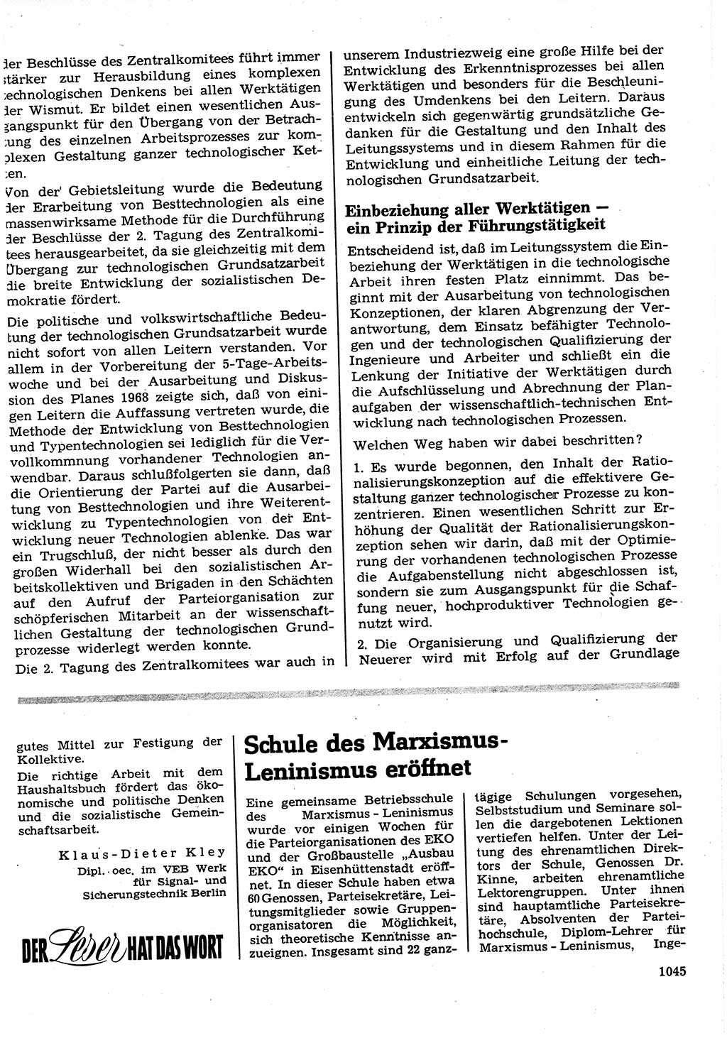 Neuer Weg (NW), Organ des Zentralkomitees (ZK) der SED (Sozialistische Einheitspartei Deutschlands) für Fragen des Parteilebens, 22. Jahrgang [Deutsche Demokratische Republik (DDR)] 1967, Seite 1045 (NW ZK SED DDR 1967, S. 1045)