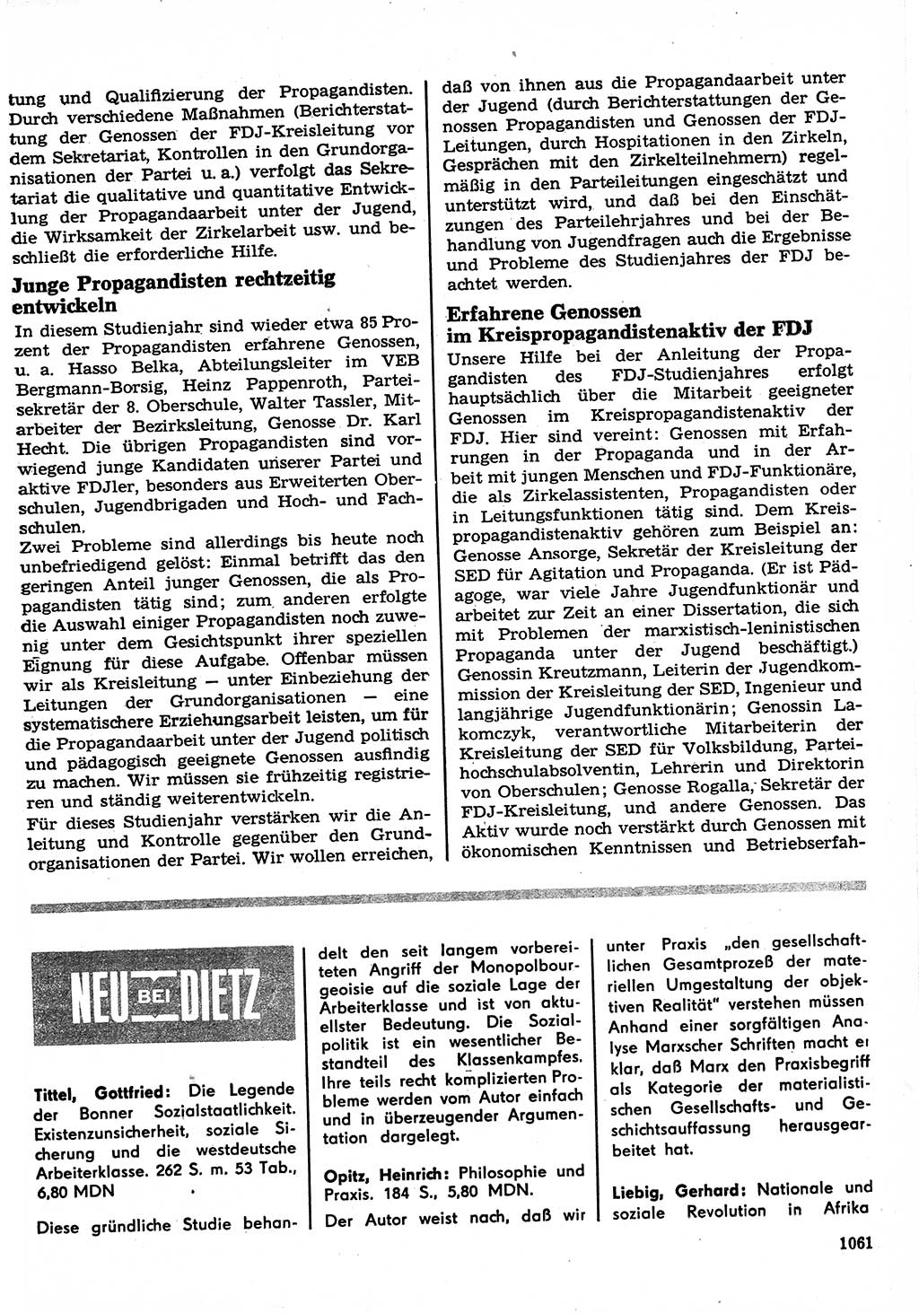 Neuer Weg (NW), Organ des Zentralkomitees (ZK) der SED (Sozialistische Einheitspartei Deutschlands) für Fragen des Parteilebens, 22. Jahrgang [Deutsche Demokratische Republik (DDR)] 1967, Seite 1061 (NW ZK SED DDR 1967, S. 1061)