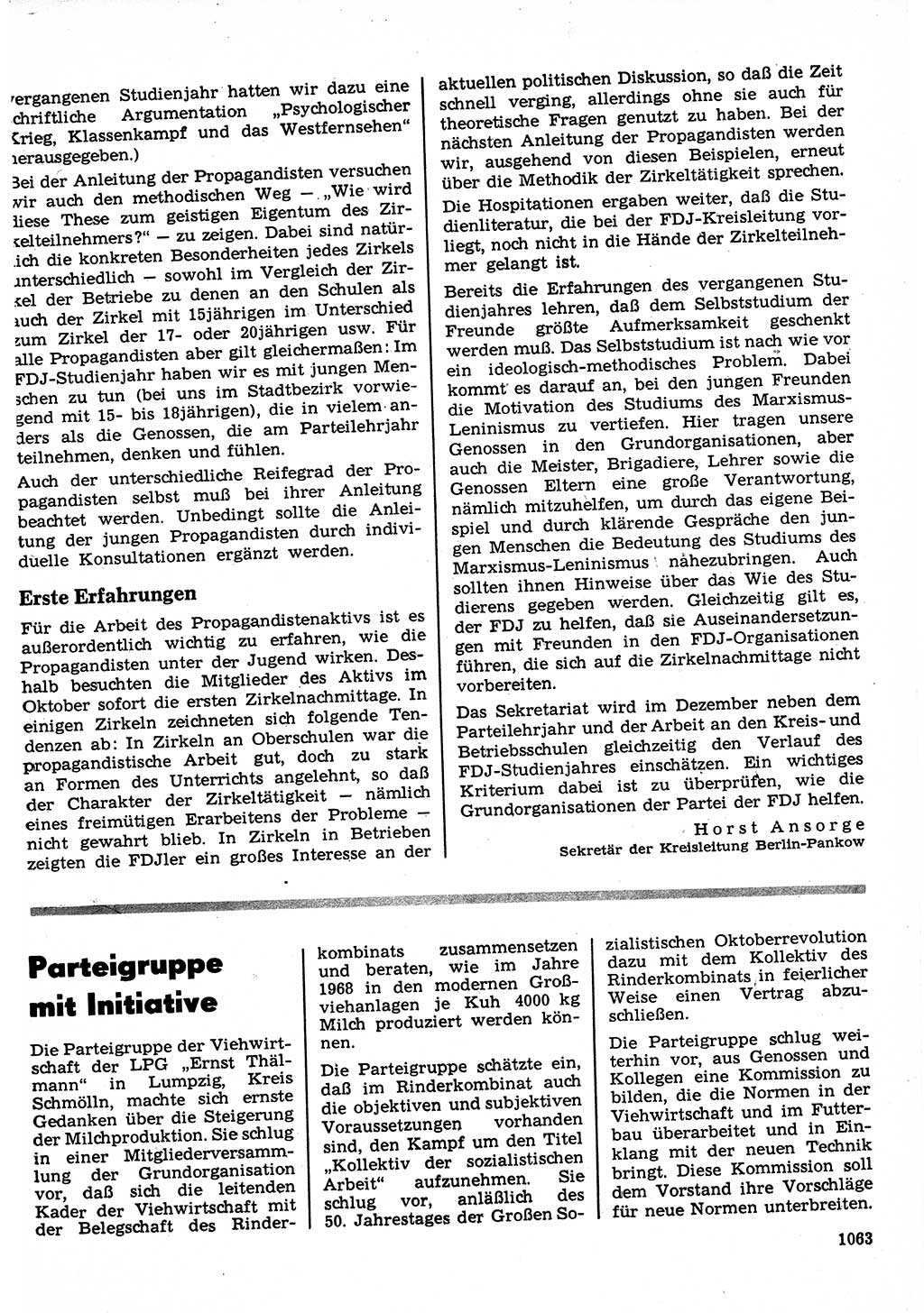 Neuer Weg (NW), Organ des Zentralkomitees (ZK) der SED (Sozialistische Einheitspartei Deutschlands) für Fragen des Parteilebens, 22. Jahrgang [Deutsche Demokratische Republik (DDR)] 1967, Seite 1063 (NW ZK SED DDR 1967, S. 1063)