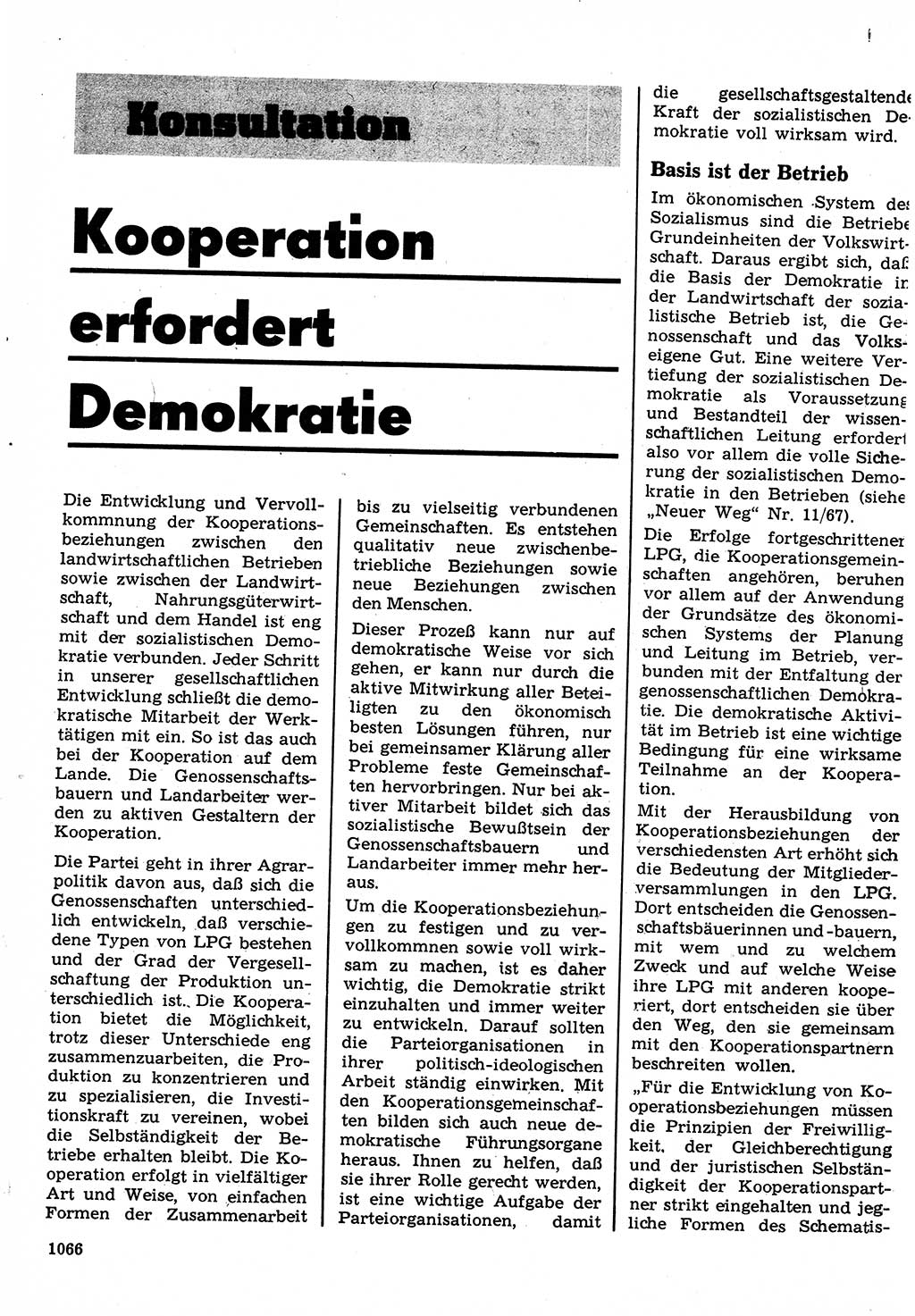 Neuer Weg (NW), Organ des Zentralkomitees (ZK) der SED (Sozialistische Einheitspartei Deutschlands) für Fragen des Parteilebens, 22. Jahrgang [Deutsche Demokratische Republik (DDR)] 1967, Seite 1066 (NW ZK SED DDR 1967, S. 1066)