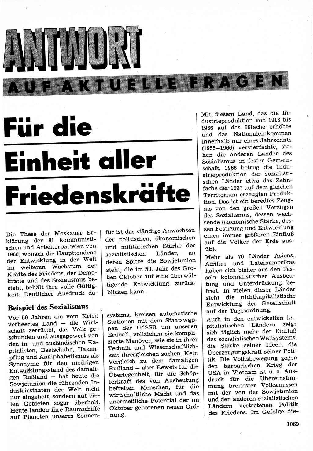 Neuer Weg (NW), Organ des Zentralkomitees (ZK) der SED (Sozialistische Einheitspartei Deutschlands) für Fragen des Parteilebens, 22. Jahrgang [Deutsche Demokratische Republik (DDR)] 1967, Seite 1069 (NW ZK SED DDR 1967, S. 1069)