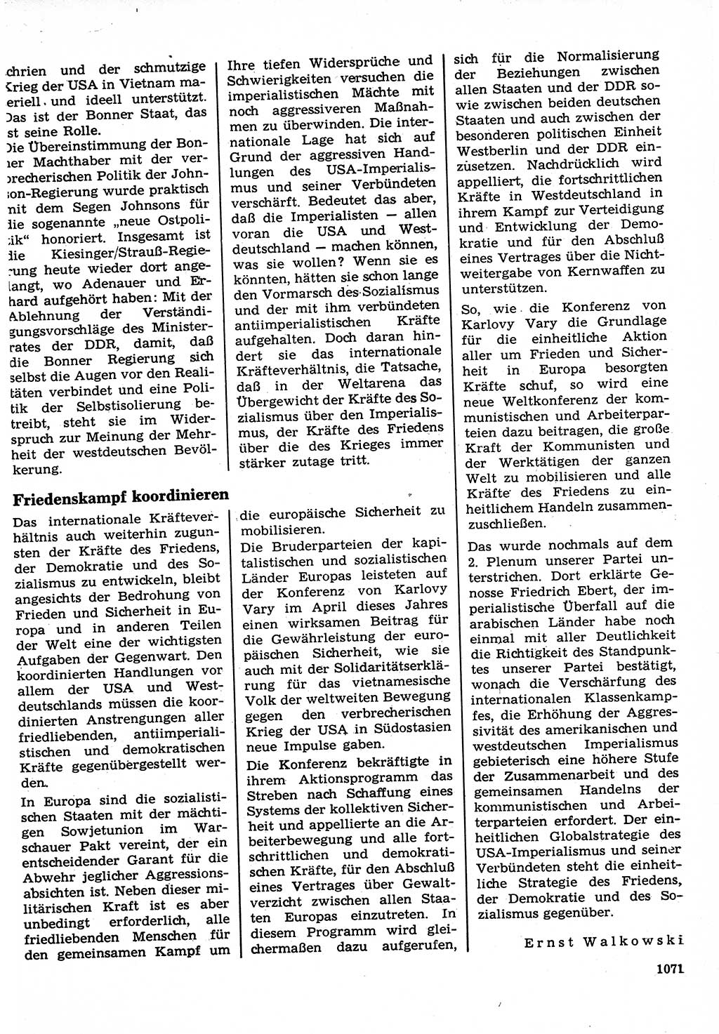 Neuer Weg (NW), Organ des Zentralkomitees (ZK) der SED (Sozialistische Einheitspartei Deutschlands) für Fragen des Parteilebens, 22. Jahrgang [Deutsche Demokratische Republik (DDR)] 1967, Seite 1071 (NW ZK SED DDR 1967, S. 1071)