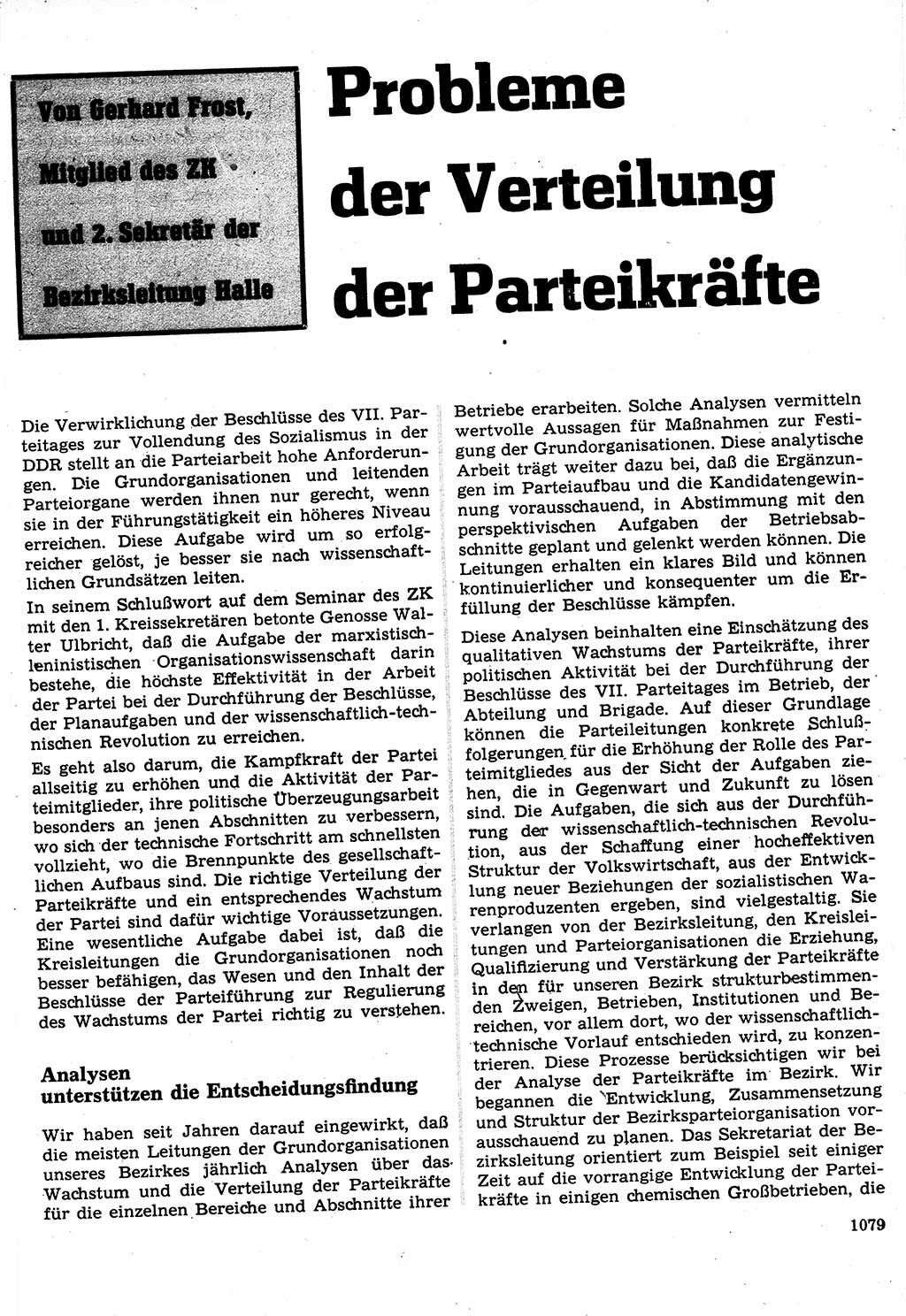 Neuer Weg (NW), Organ des Zentralkomitees (ZK) der SED (Sozialistische Einheitspartei Deutschlands) für Fragen des Parteilebens, 22. Jahrgang [Deutsche Demokratische Republik (DDR)] 1967, Seite 1079 (NW ZK SED DDR 1967, S. 1079)