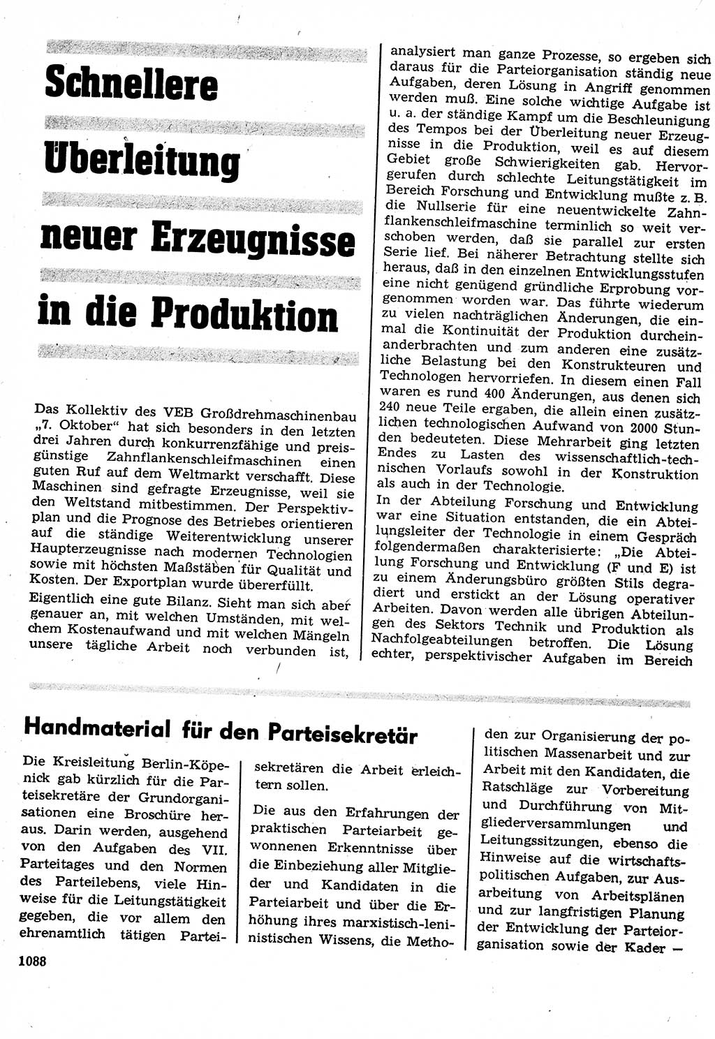 Neuer Weg (NW), Organ des Zentralkomitees (ZK) der SED (Sozialistische Einheitspartei Deutschlands) für Fragen des Parteilebens, 22. Jahrgang [Deutsche Demokratische Republik (DDR)] 1967, Seite 1088 (NW ZK SED DDR 1967, S. 1088)